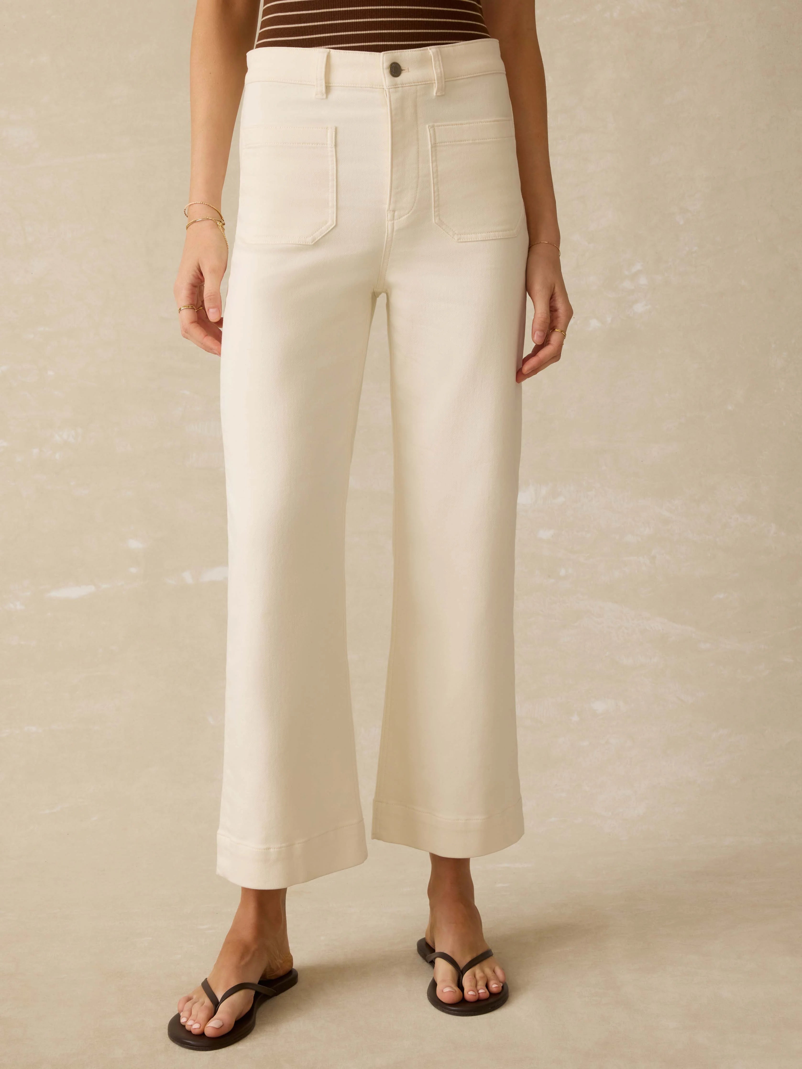 Stretch Terry Patch Pocket Ankle Pant - Egret