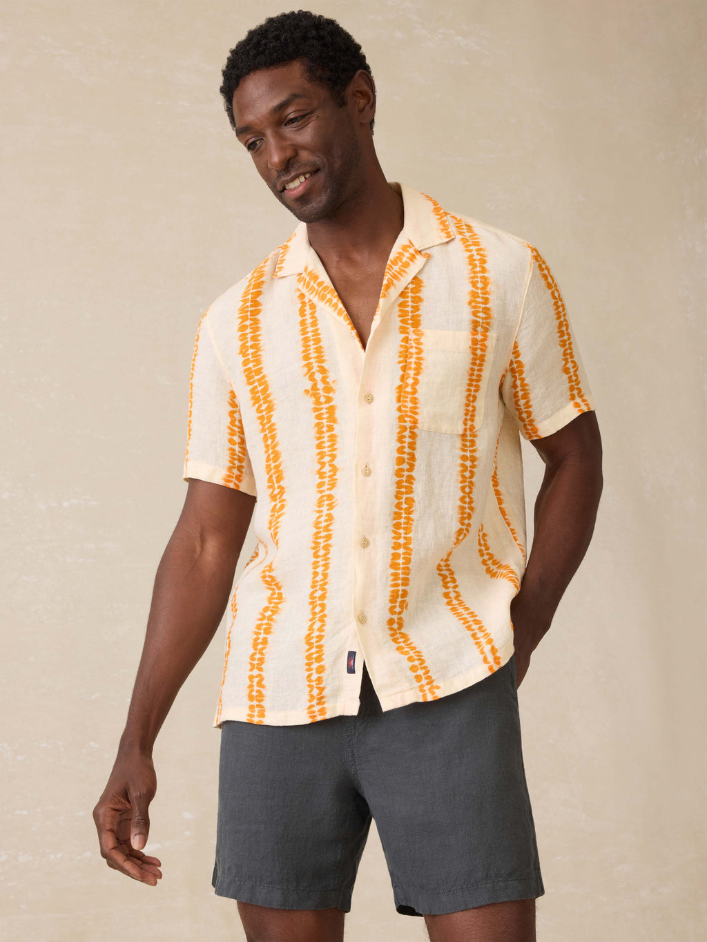 Short Sleeve Shibori Palma Linen Shirt - Citrus Valley