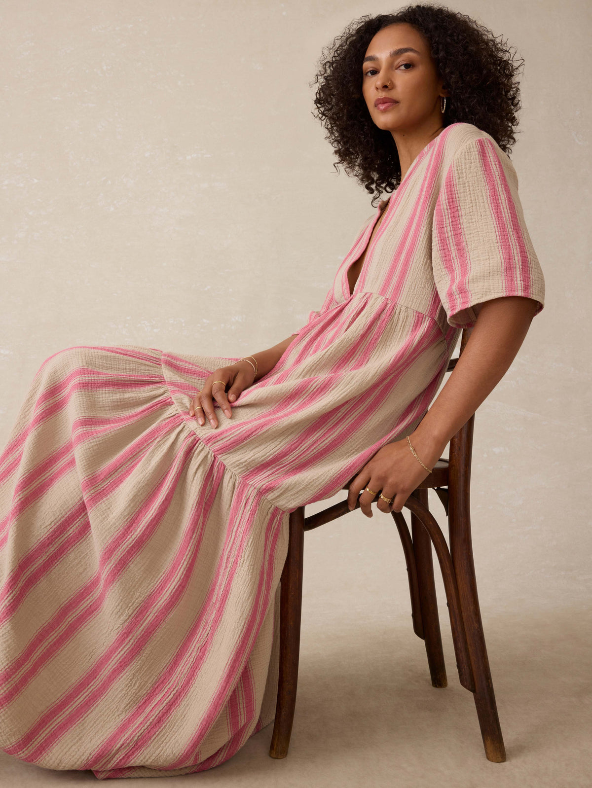 Dune Cotton Gauze Wesley Dress - Cocoa Reef Stripe