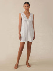 Azure Linen Dress - Oceanside Stripe