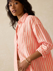 Laguna Linen Relaxed Shirt - Peach Lucy Stripe