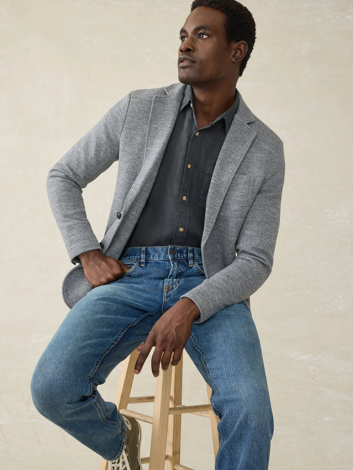 Inlet Knit Blazer - Medium Grey Melange