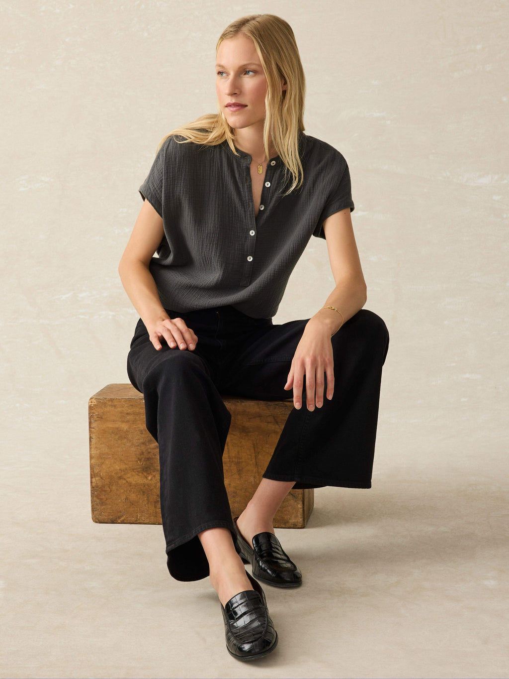Dream Cotton Gauze Desmond Blouse - Washed Black