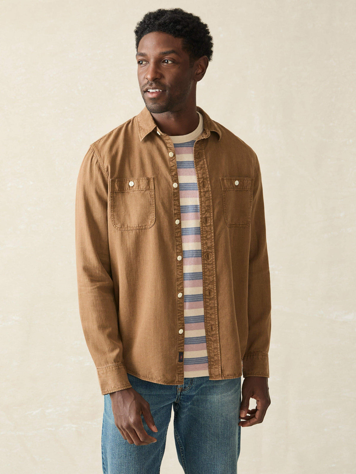 Tried \u0026 True Chambray Workshirt - Sahara Khaki