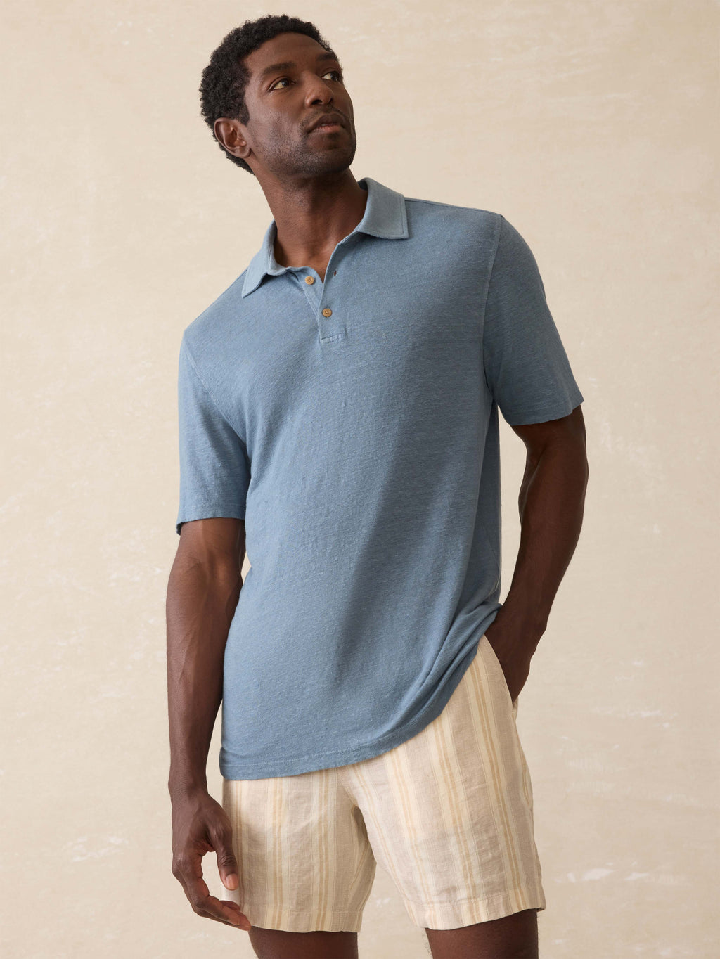 Short-Sleeve Linen Polo - Deep Marine