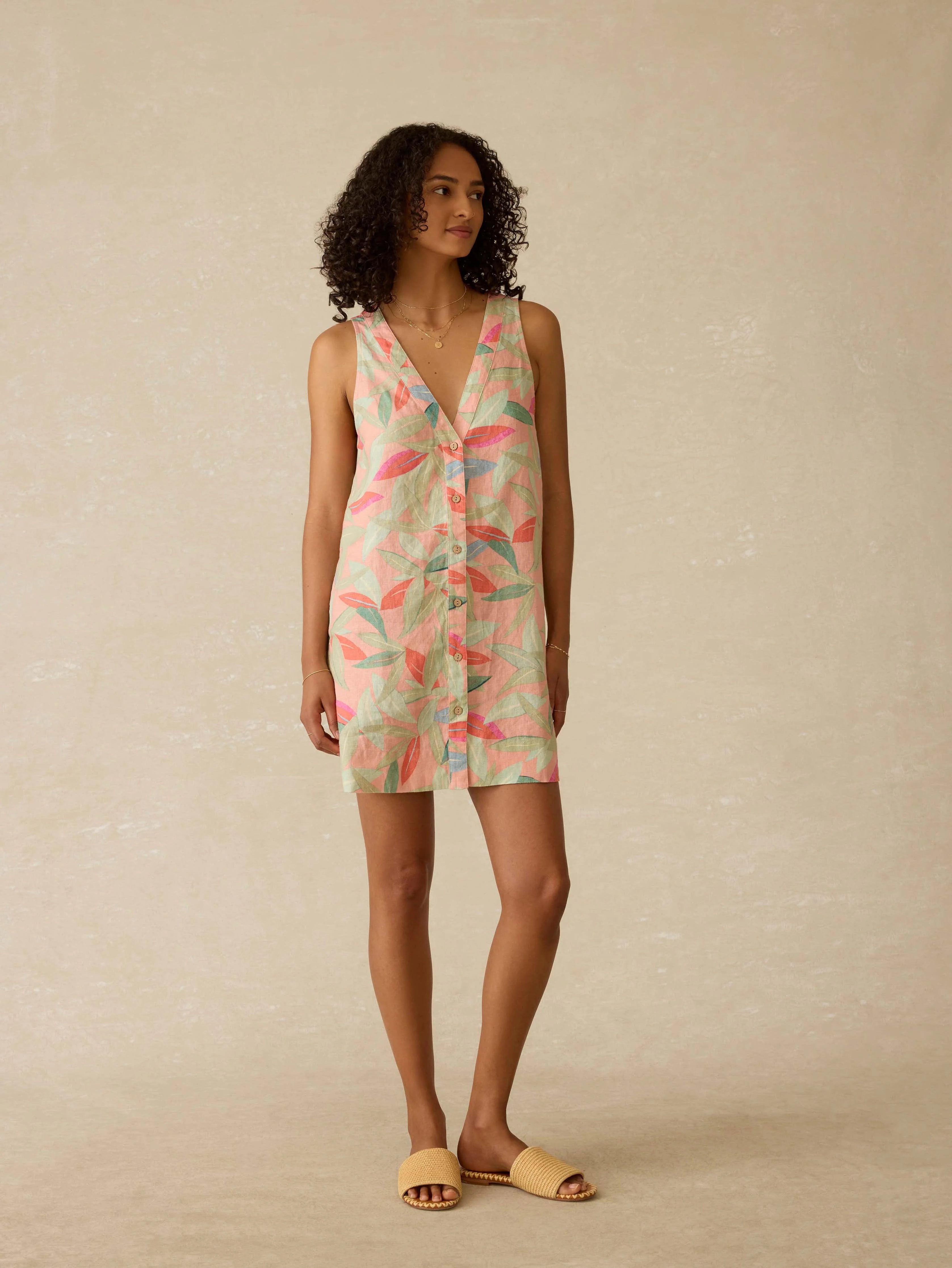 Alston Linen Dress - Watercolor Palms