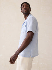 Short Sleeve Reserve Basque Camp Shirt - Light Blue Melange