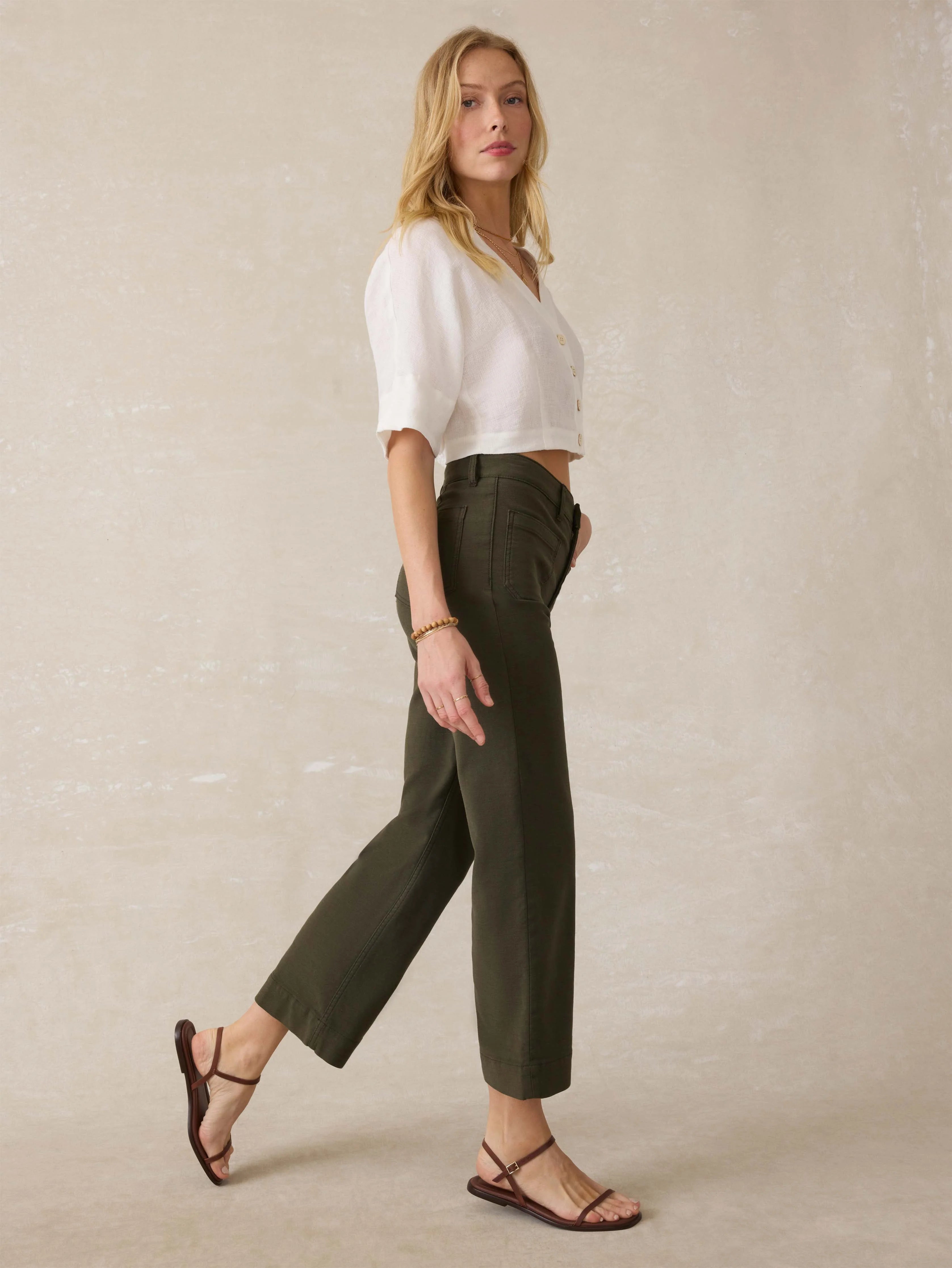 Stretch Terry Patch Pocket Ankle Pant - Forest Olive