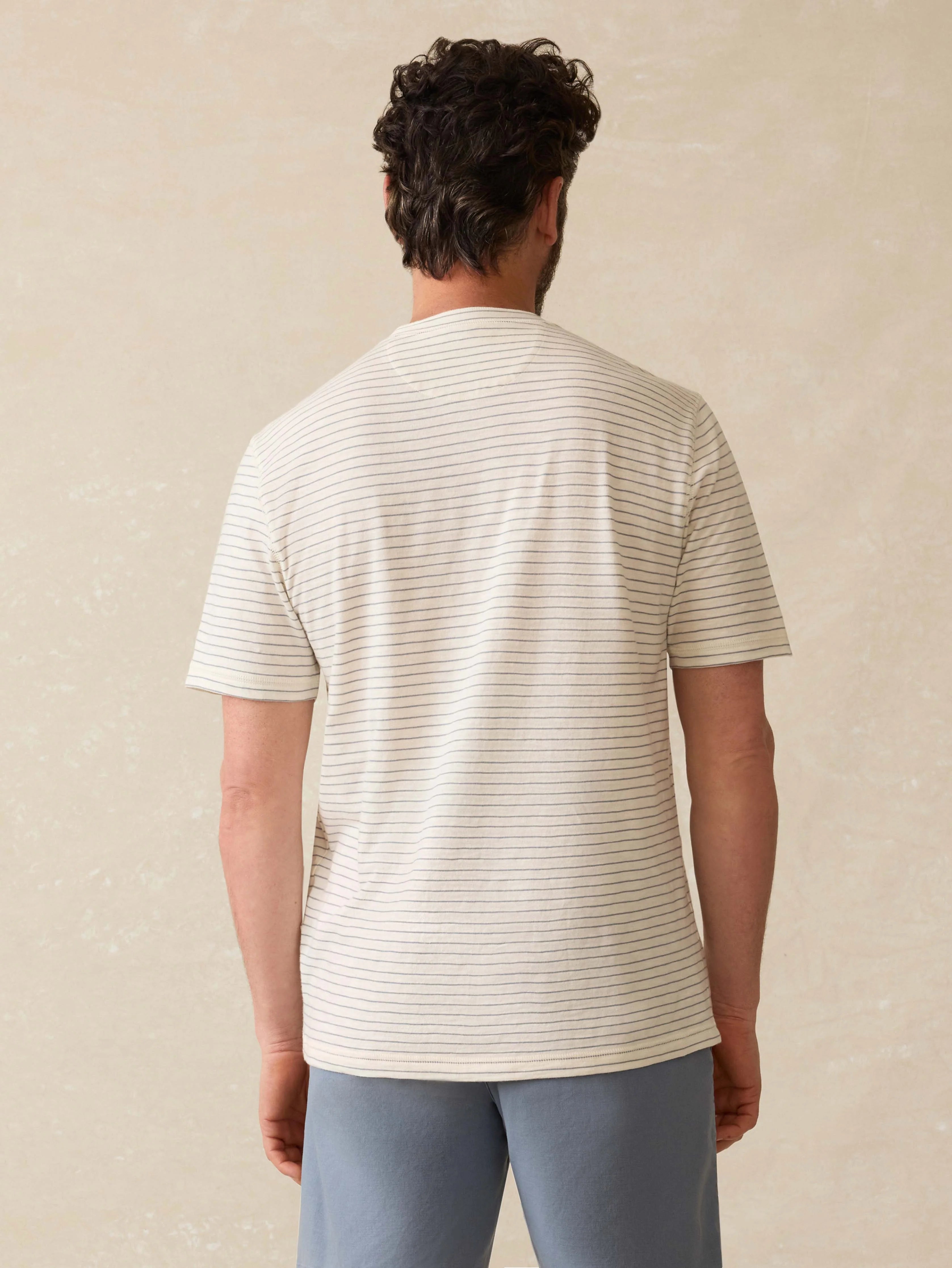 Short-Sleeve Sunwashed Henley - Cream Flint Stripe