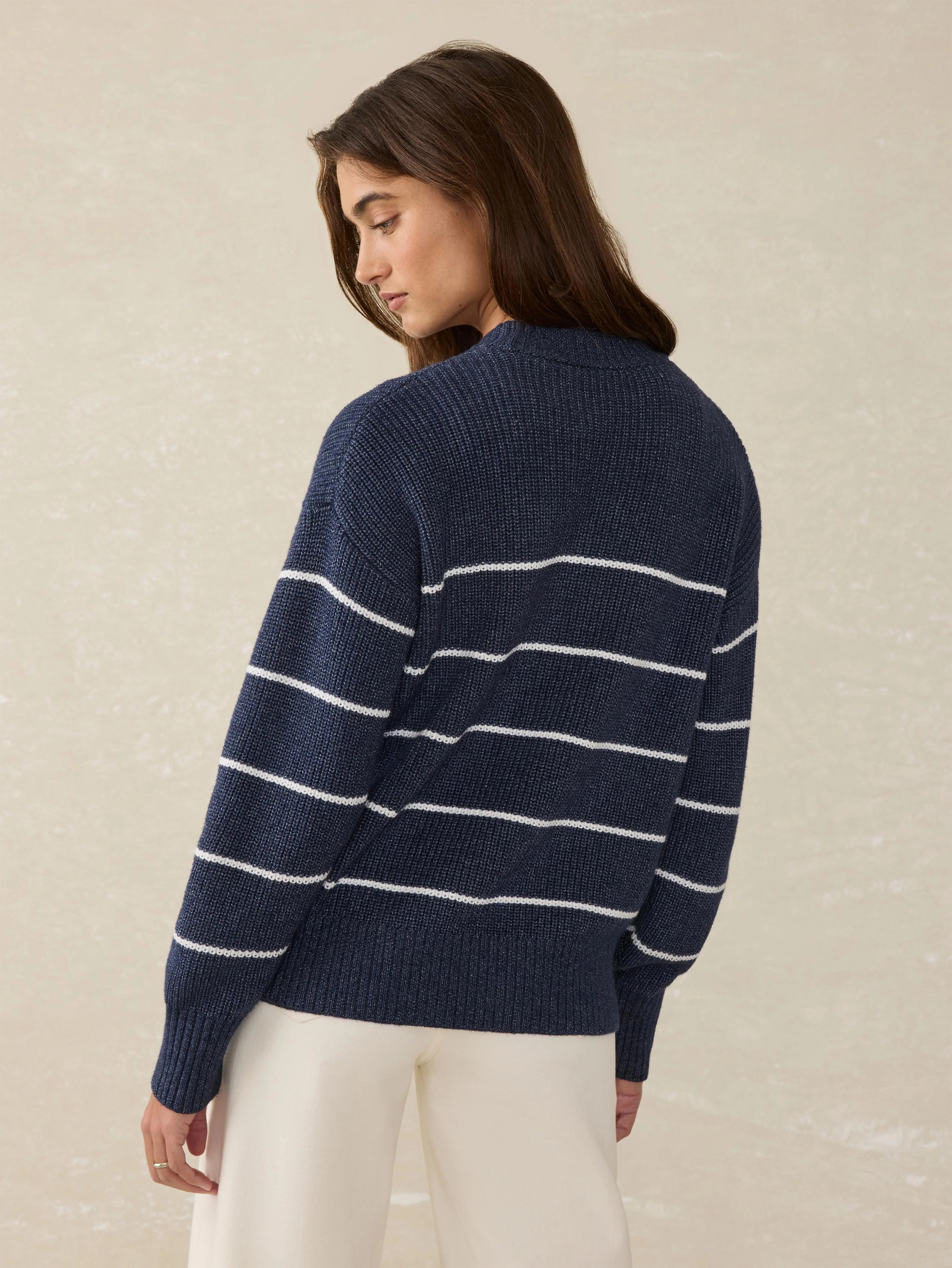 Sunwashed Cotton Fisherman Sweater - Water Mill Stripe