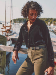 Stretch Silk Velvet Genevieve Shirt - Black