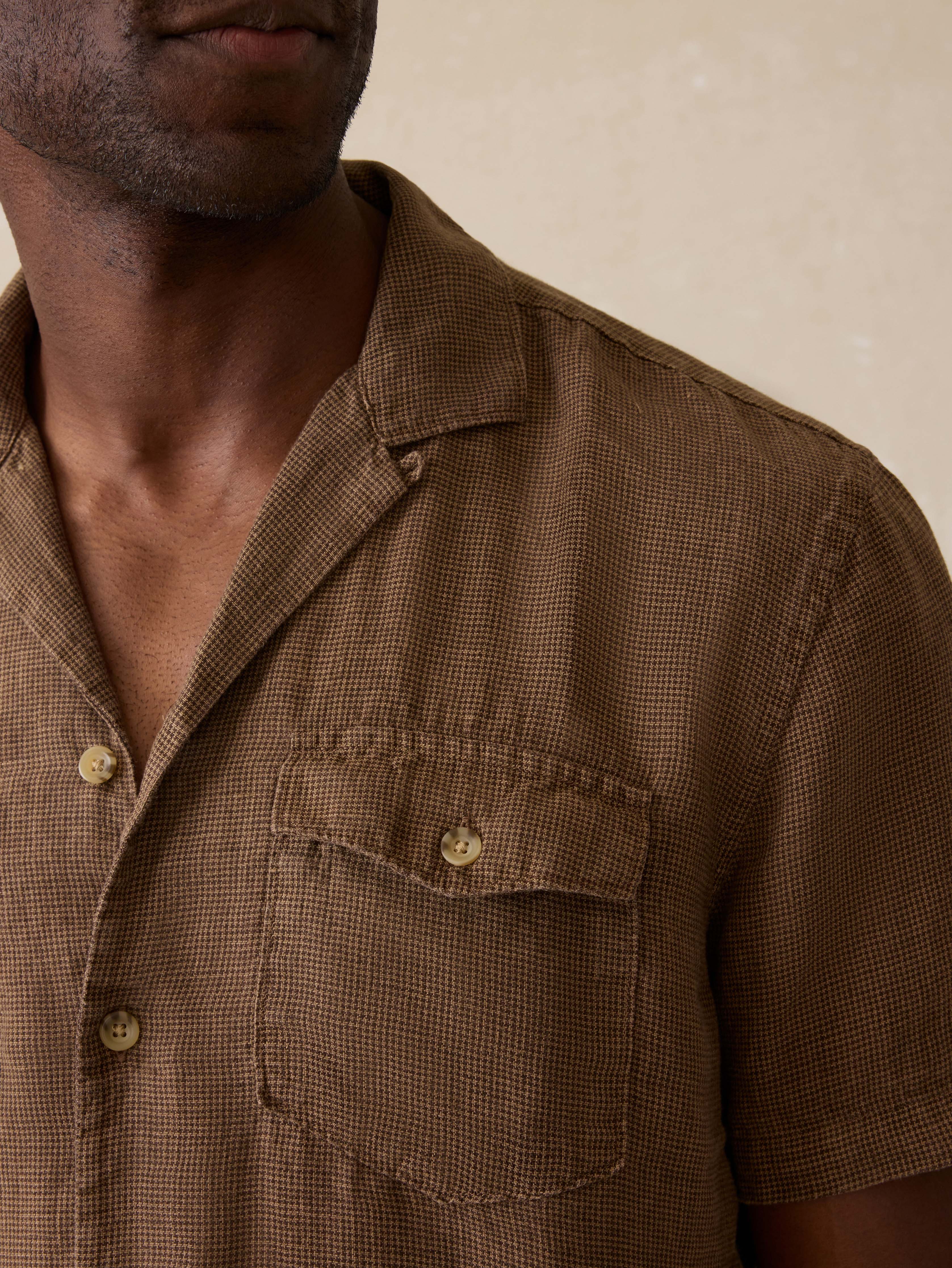 Short- Sleeve Reserve Basque Camp Shirt - Dark Oakwood Pincheck