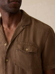 Short- Sleeve Reserve Basque Camp Shirt - Dark Oakwood Pincheck