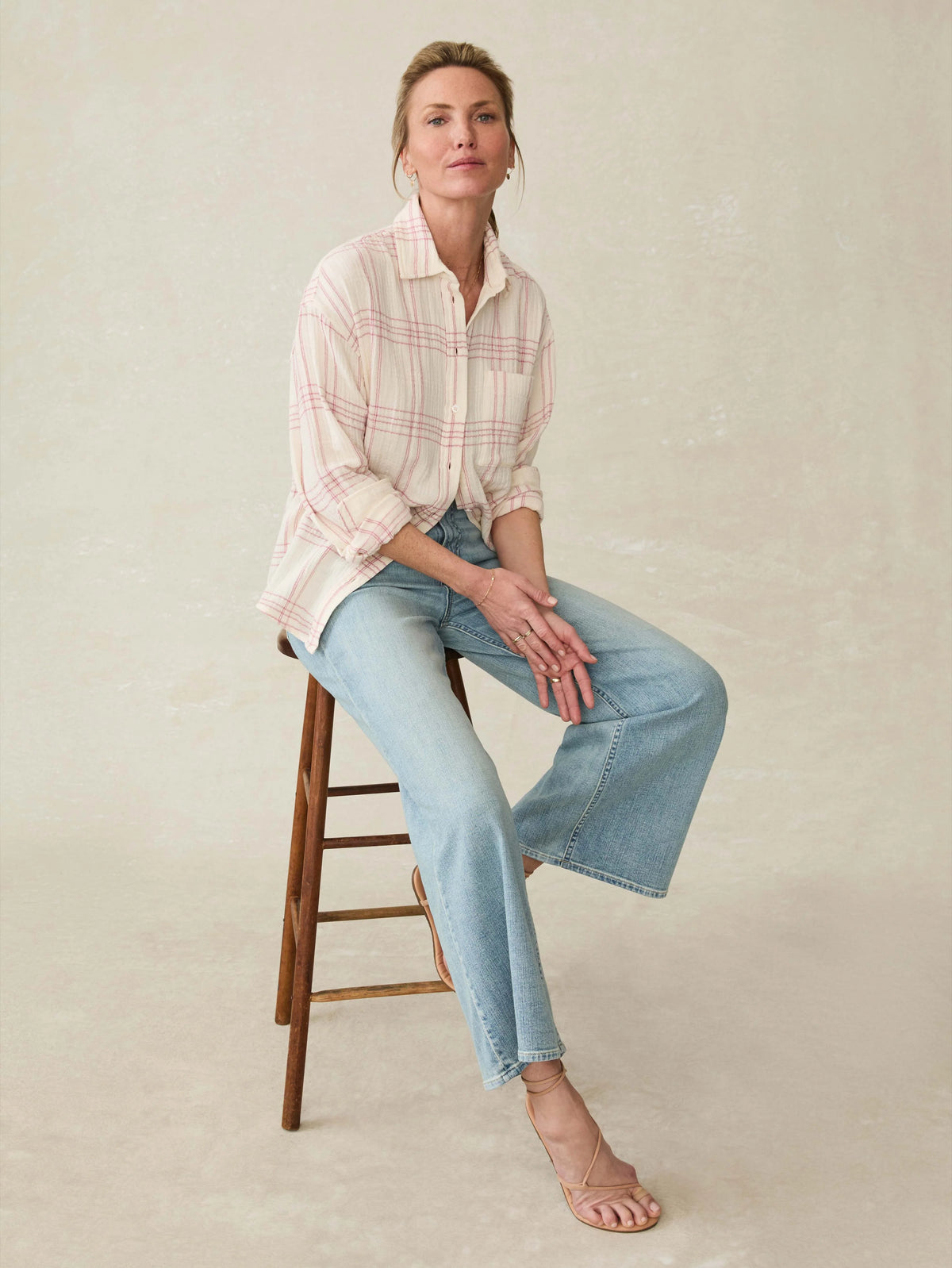 Dune Cotton Gauze Relaxed Shirt - Rose Cove Plaid
