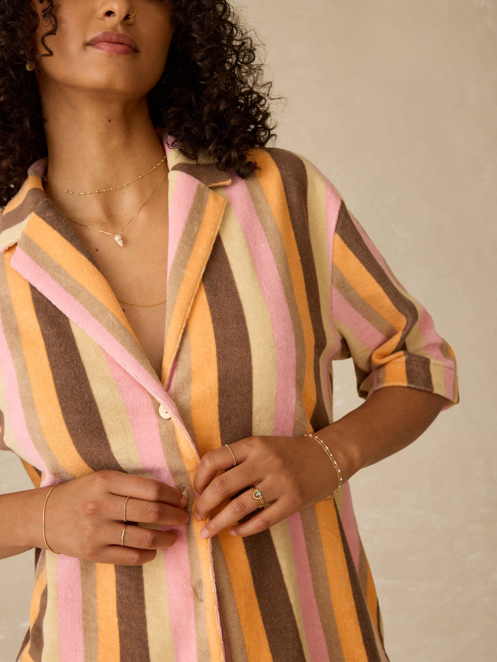 Cabana Towel Terry Camp Shirt - Sun Kissed Stripe