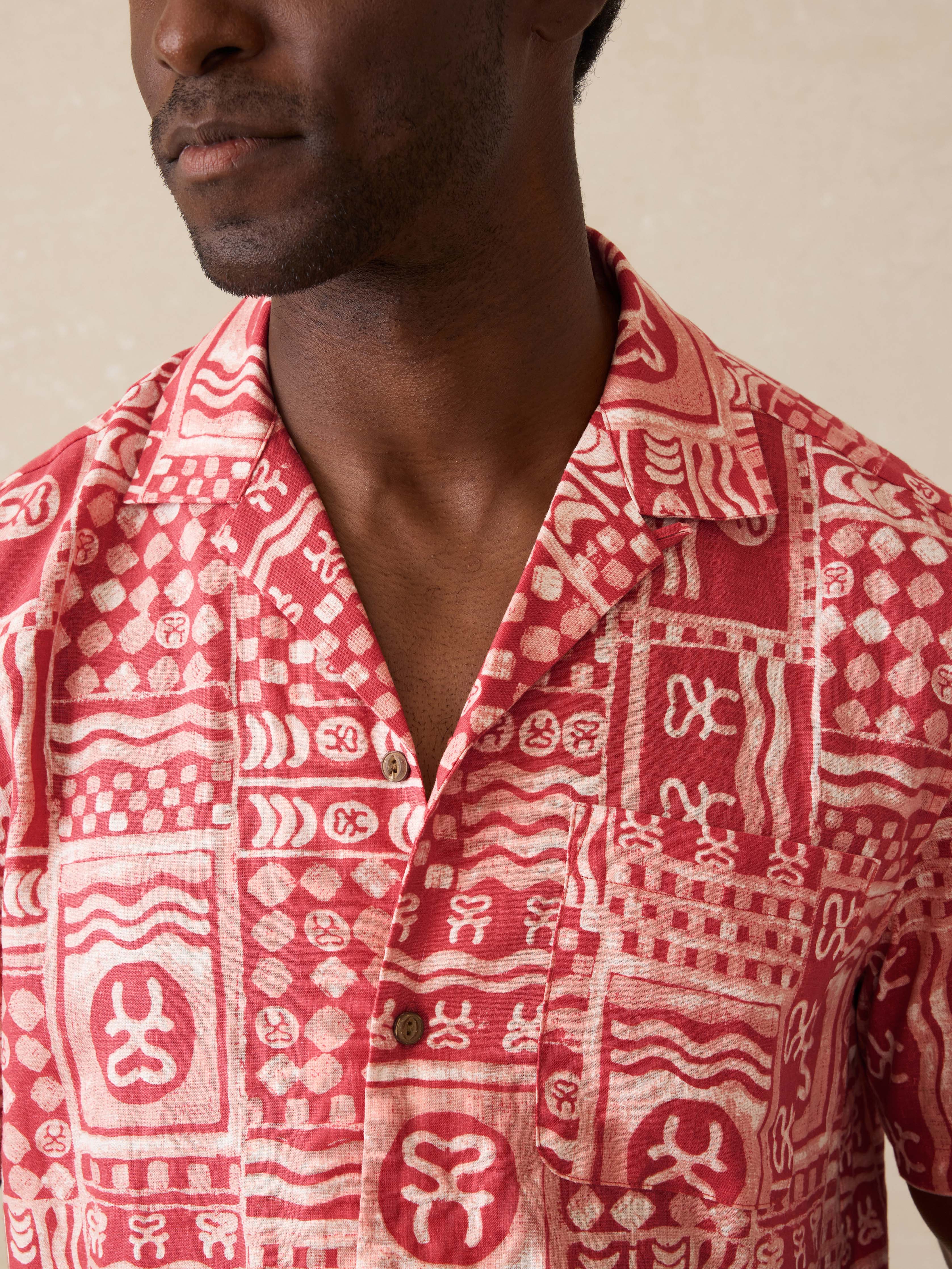 Surf Ghana Short Sleeve Breeze Camp Shirt - Sankofa Tile Clay