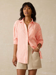 Laguna Linen Relaxed Shirt - Peach Lucy Stripe