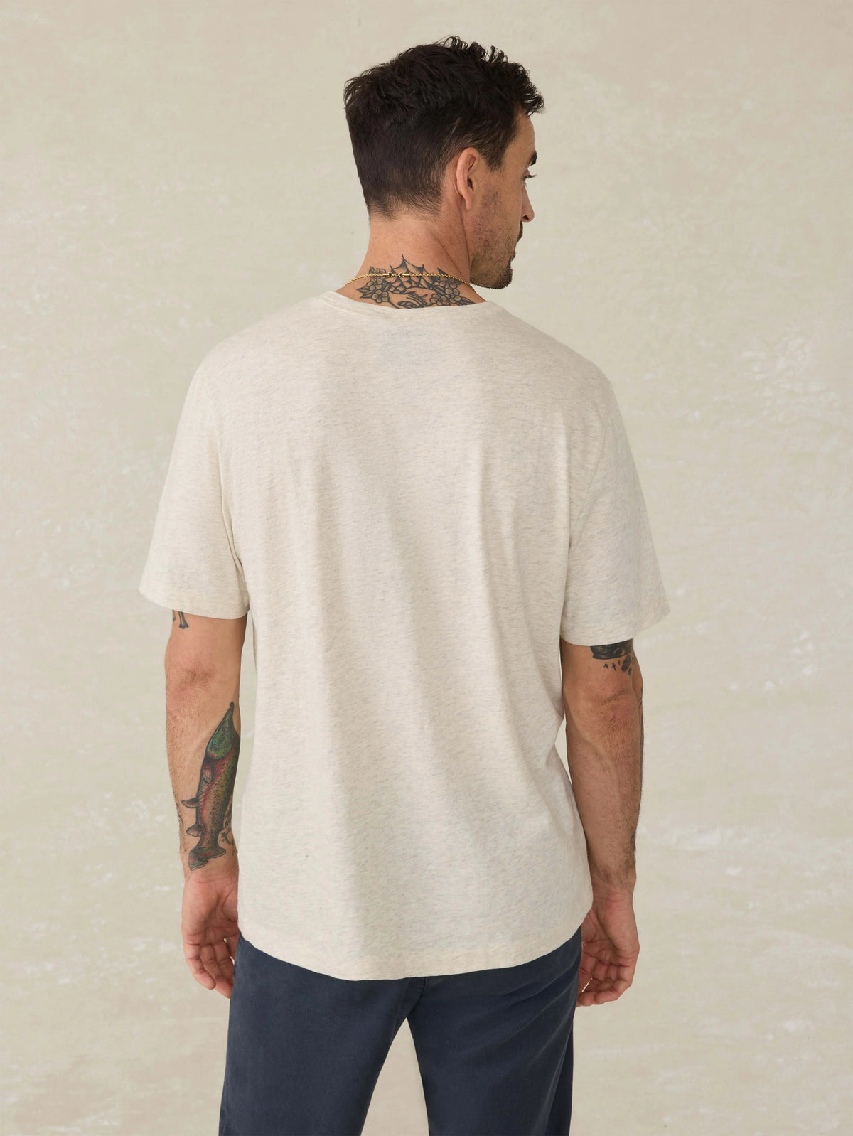 Short-Sleeve Sunwashed Regenerative Cotton V-Neck Tee - Island Dune Heather