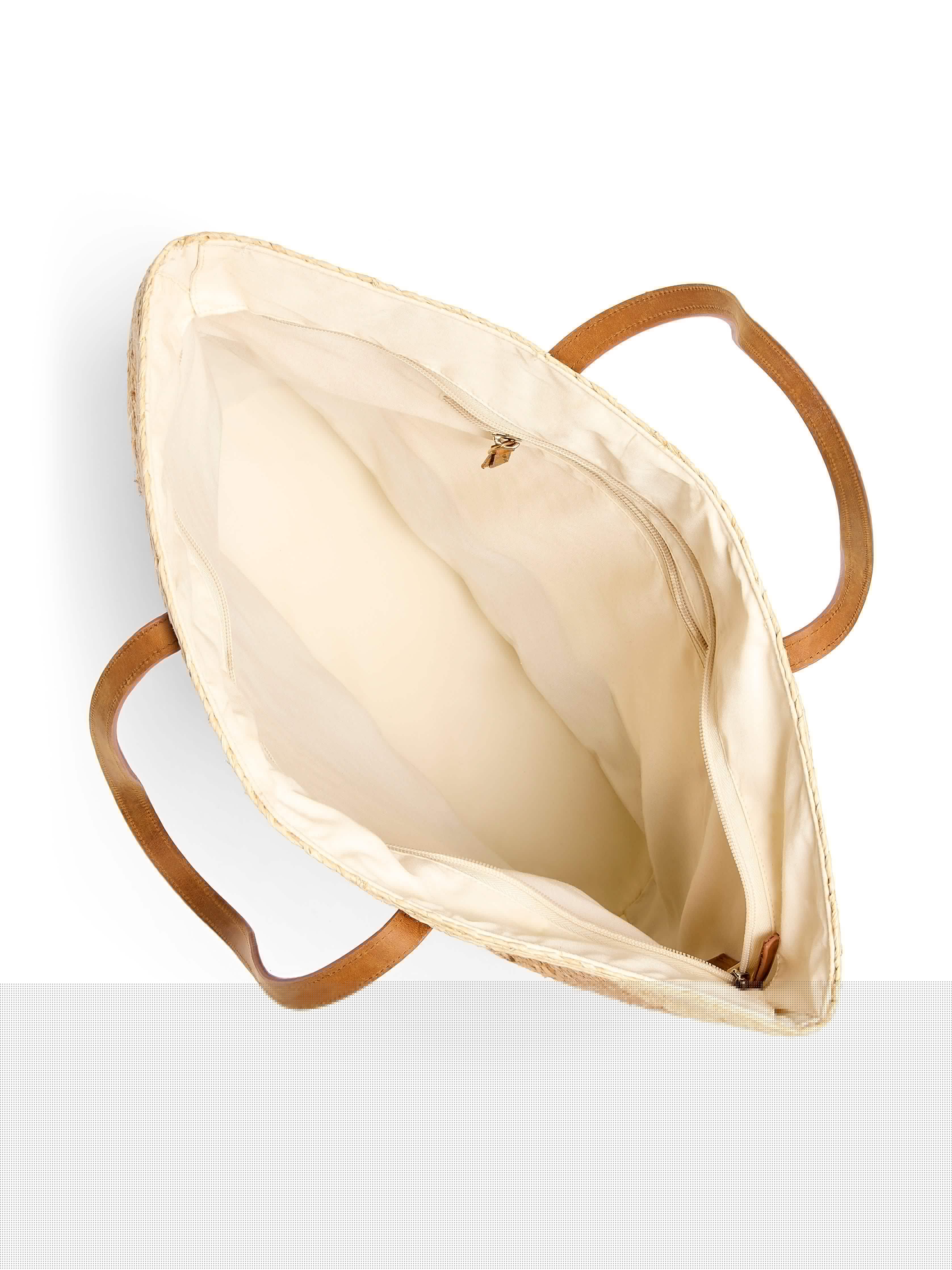 Raffia Colorblock Tote - Natural