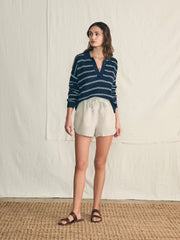 Miramar Linen Polo Sweater - Navy Mystic Stripe