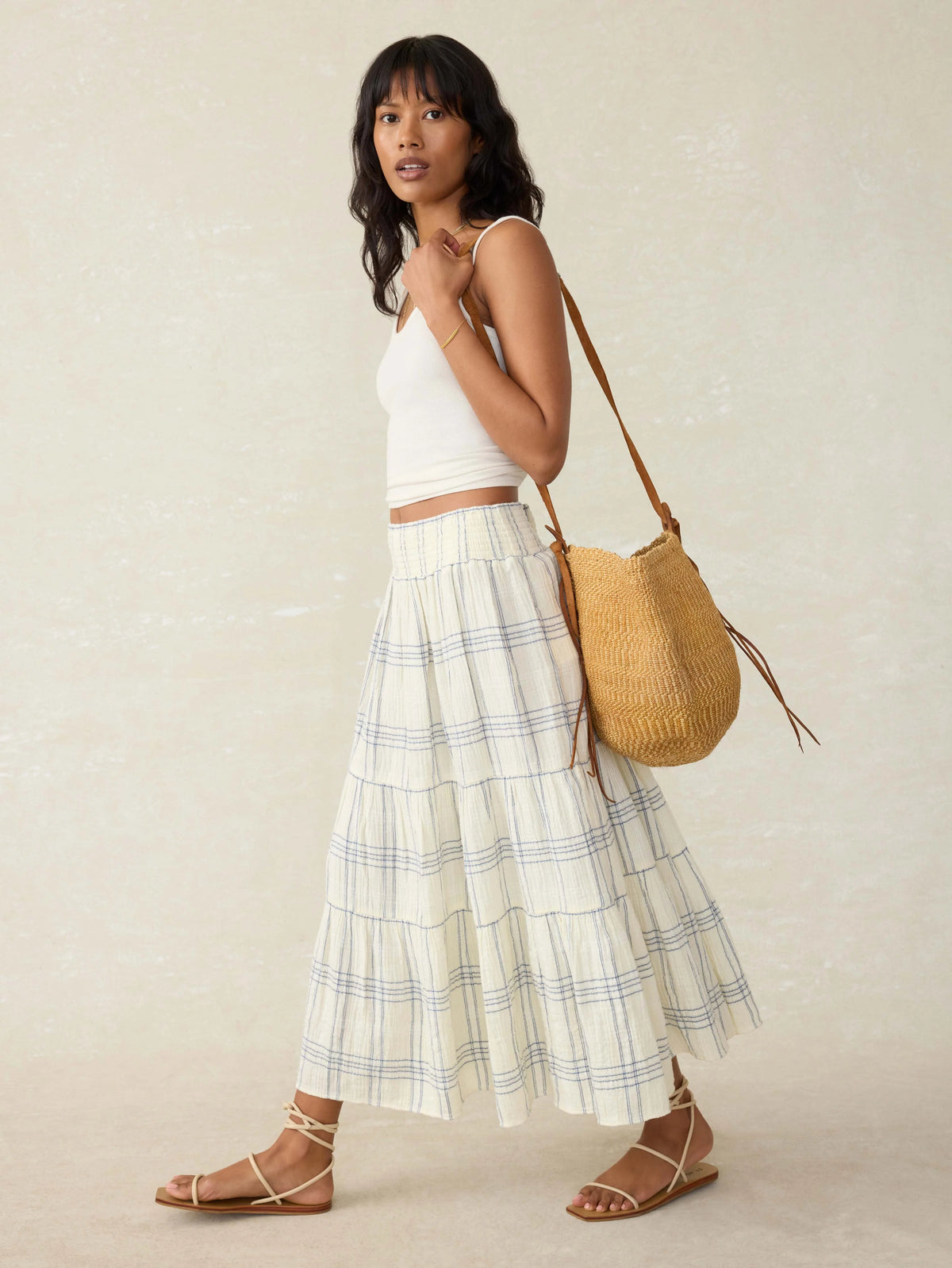 Dune Cotton Gauze Woodstock Skirt - Blue Cove Plaid