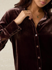Stretch Silk Velvet Genevieve Shirt - Huckleberry