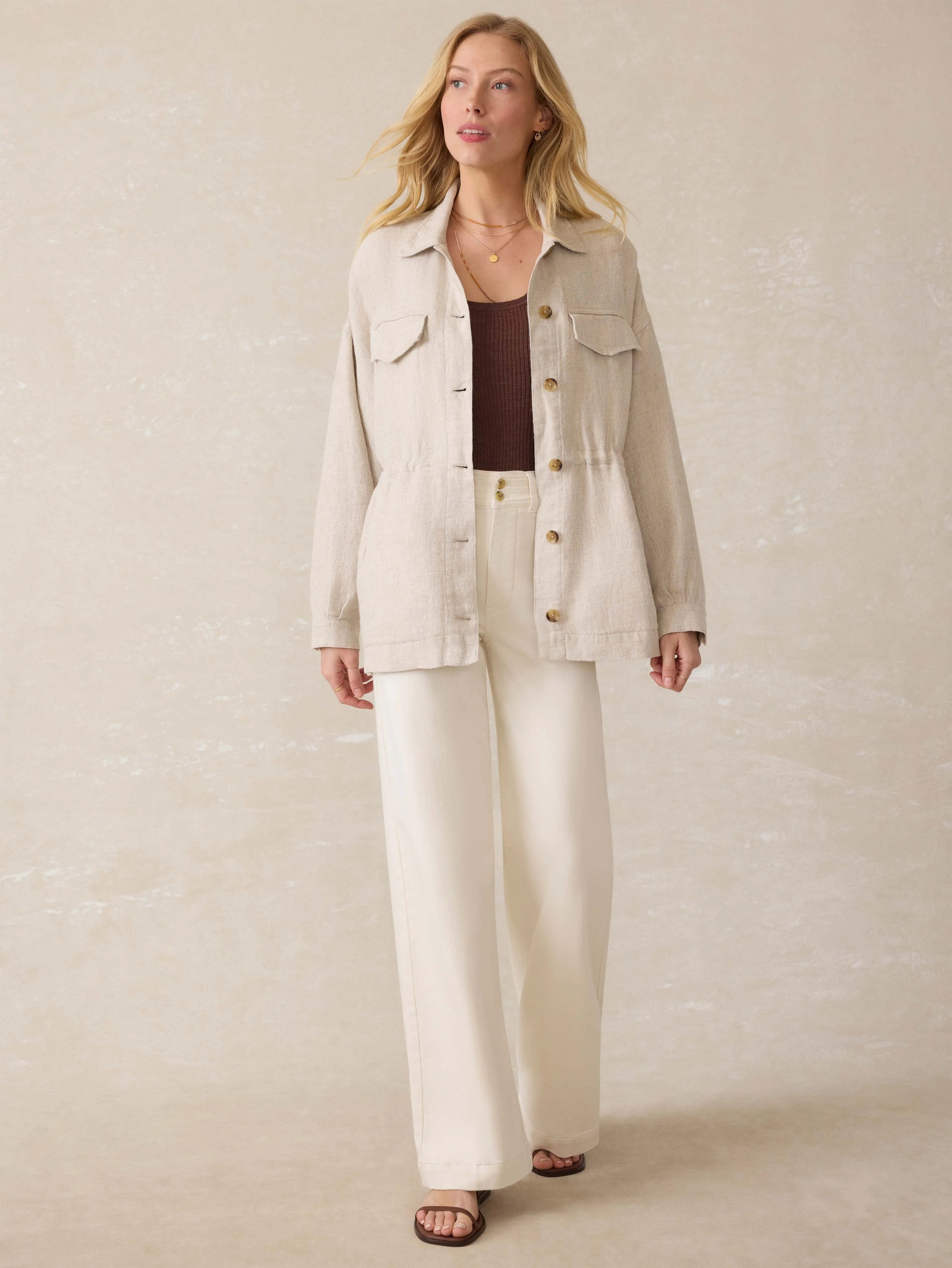 Twill Linen Utility Jacket - Flax