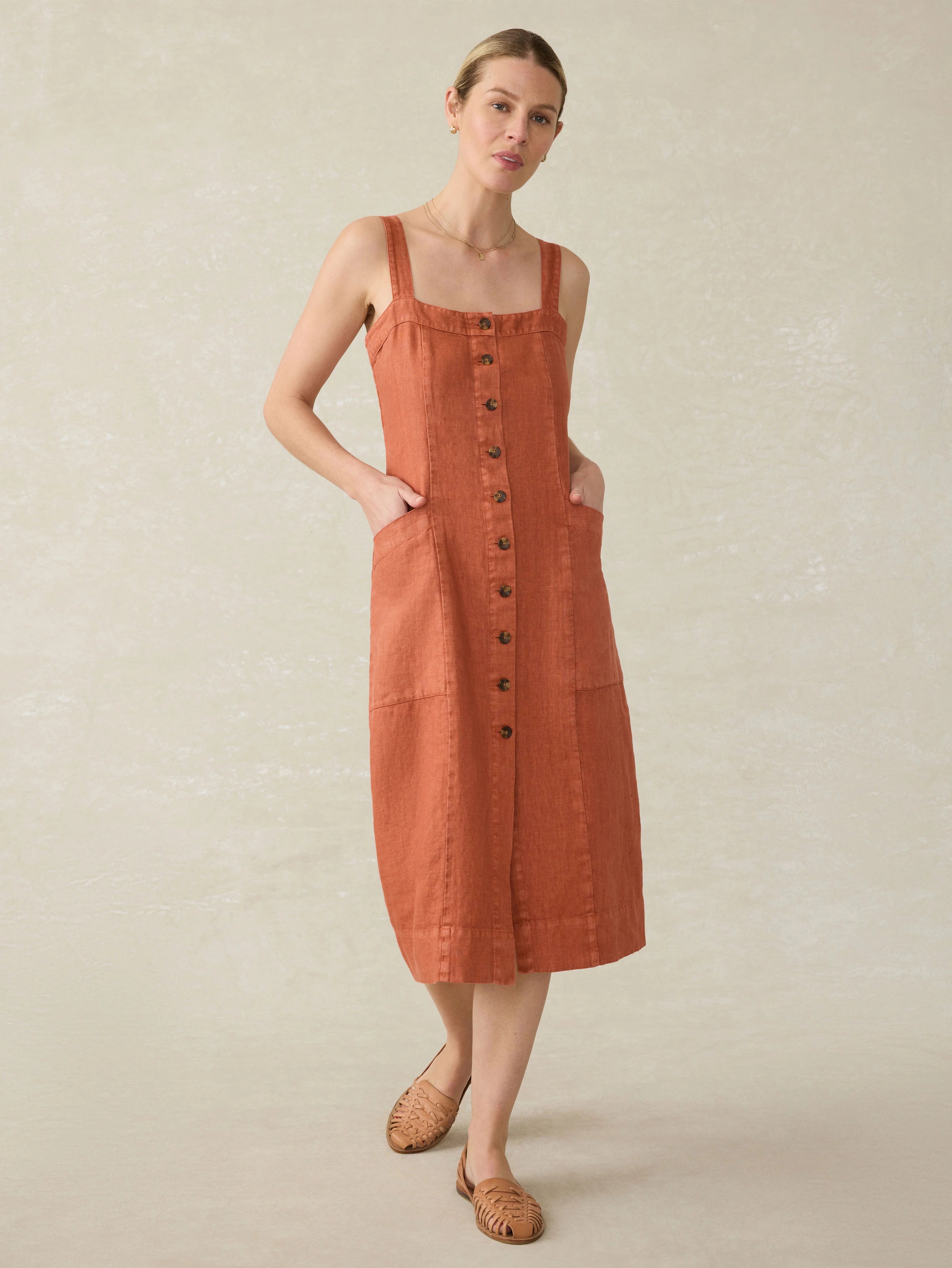 Linen Aurora Dress - Red Rock