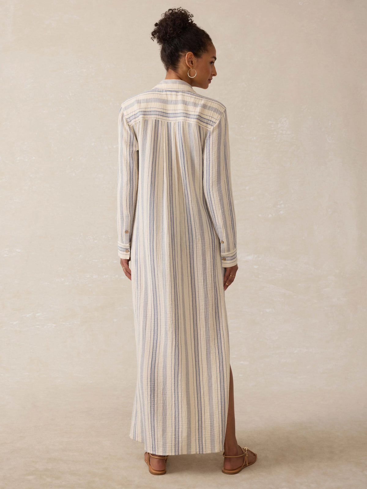 Dune Cotton Gauze Isla Shirtdress - Aqua Sea Stripe