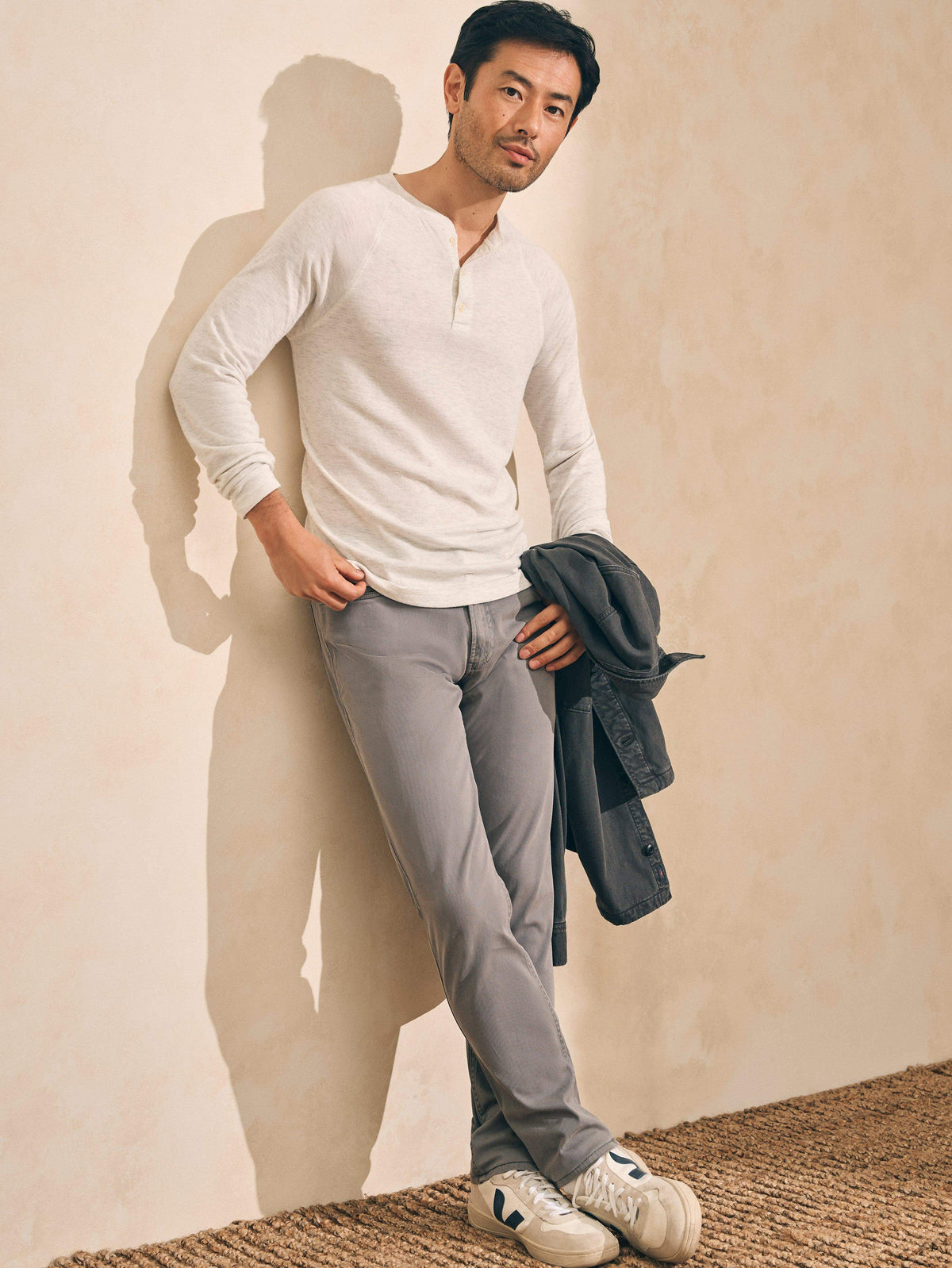 Long-Sleeve Newport Cloud Henley - Ivory Heather