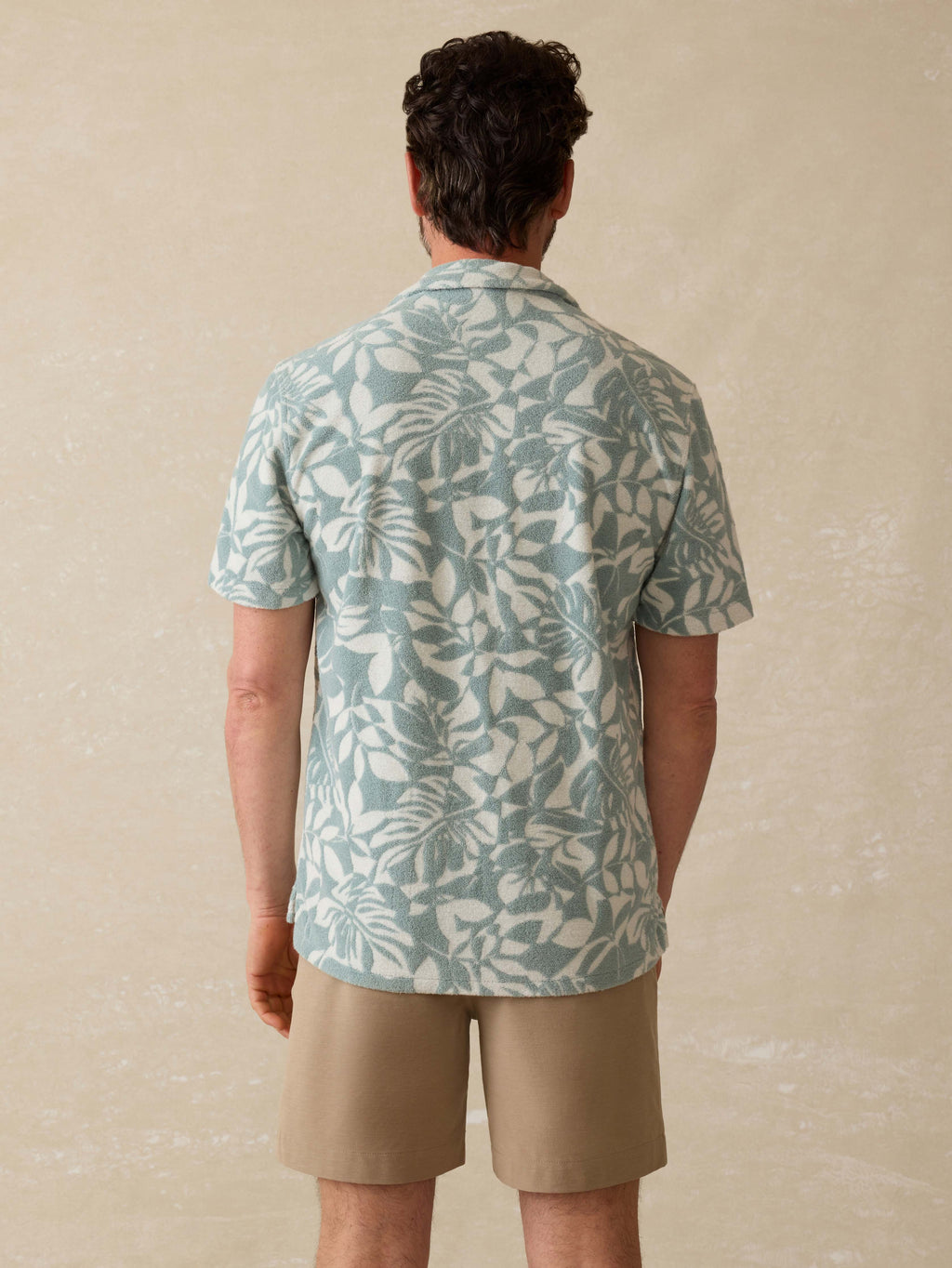 Short-Sleeve Cabana Towel Terry Shirt - Poolside Foliage Teal