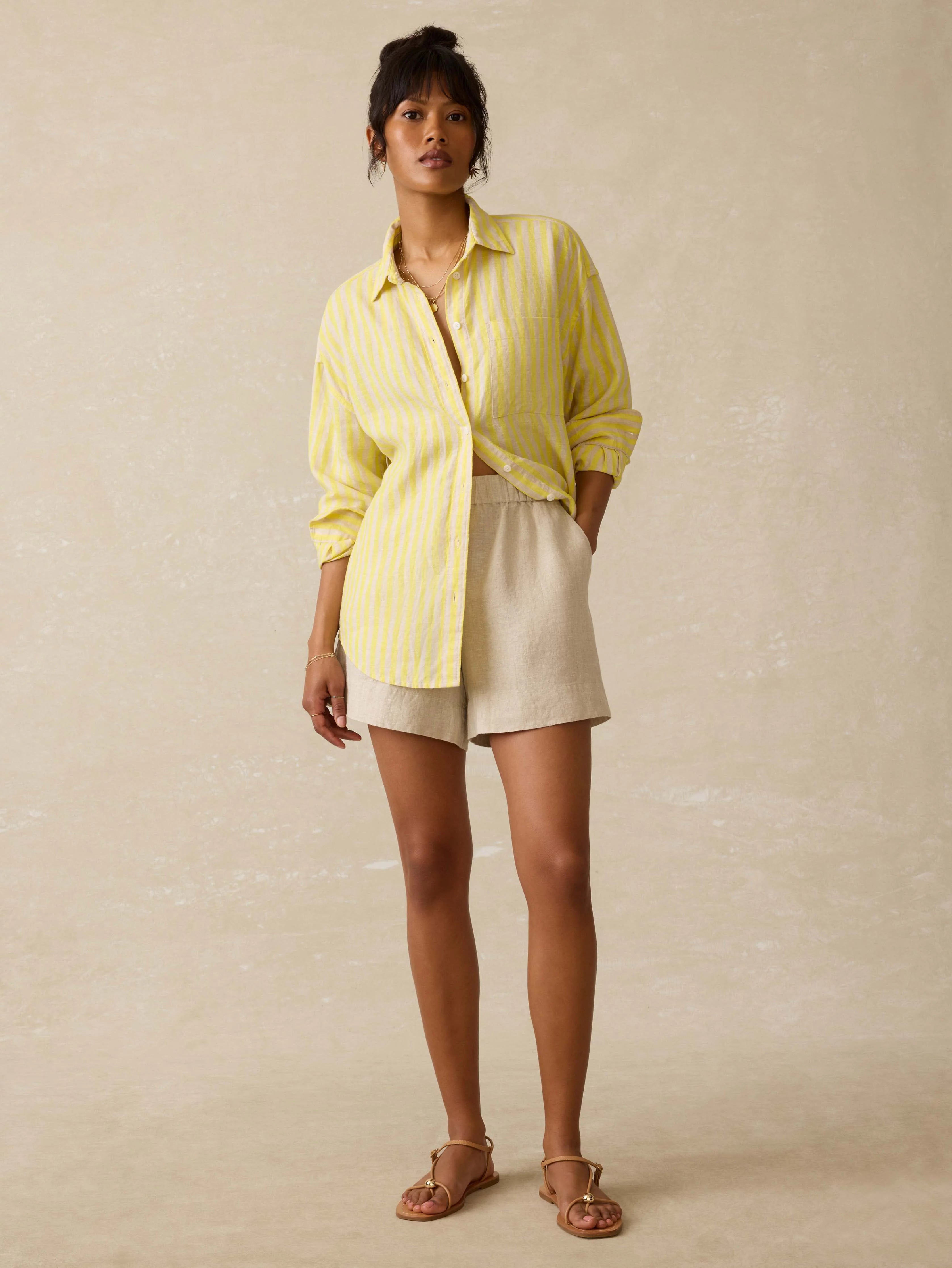 Laguna Linen Relaxed Shirt - Golden Kiwi Lucy Stripe