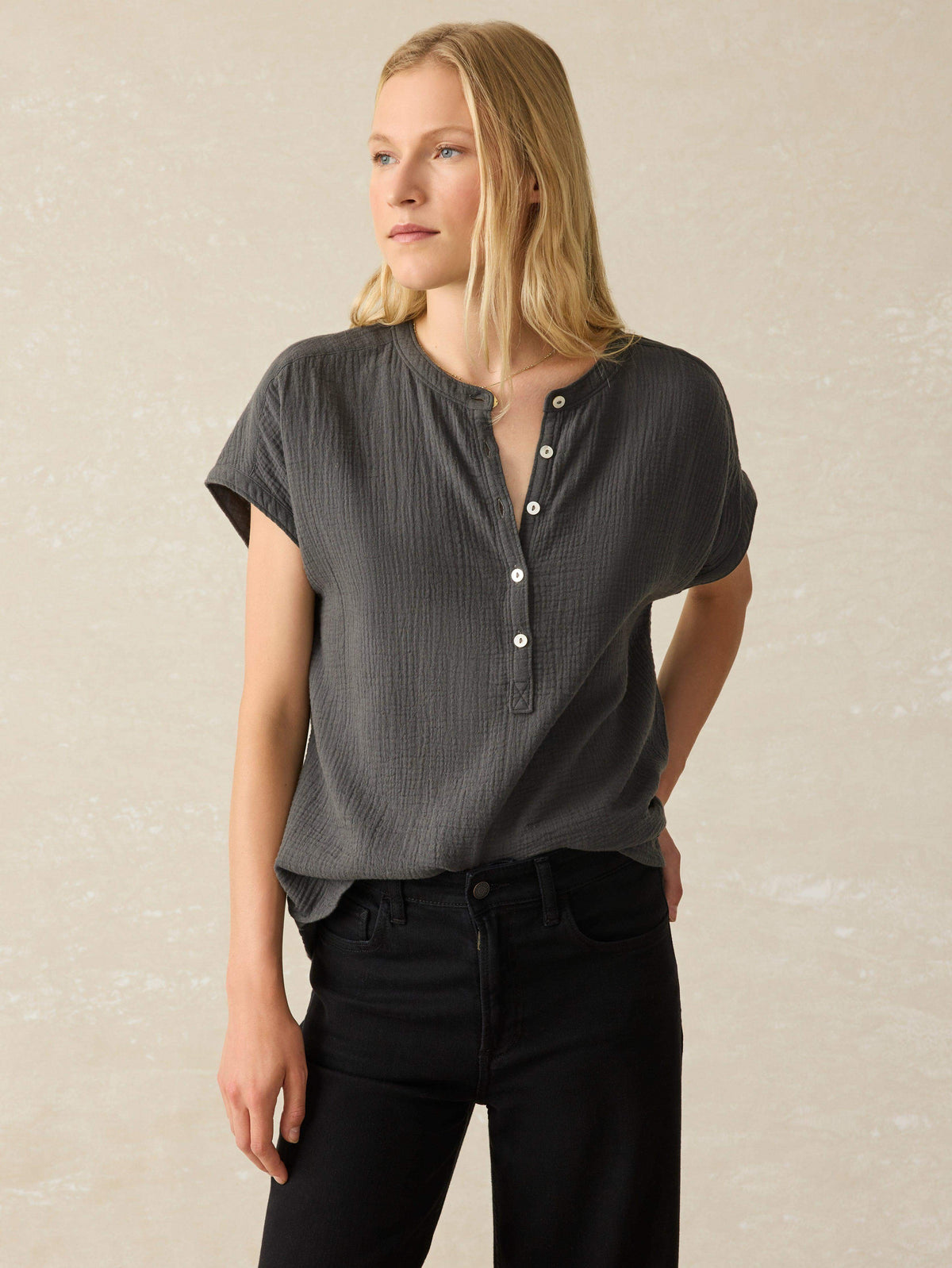 Dream Cotton Gauze Desmond Blouse - Washed Black