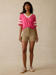 Sunwashed Midweight Organic Varsity Tee - Hot Pink Varsity