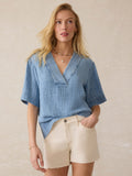 Dune Cotton Gauze Short Sleeve Popover - Light Indigo Wash