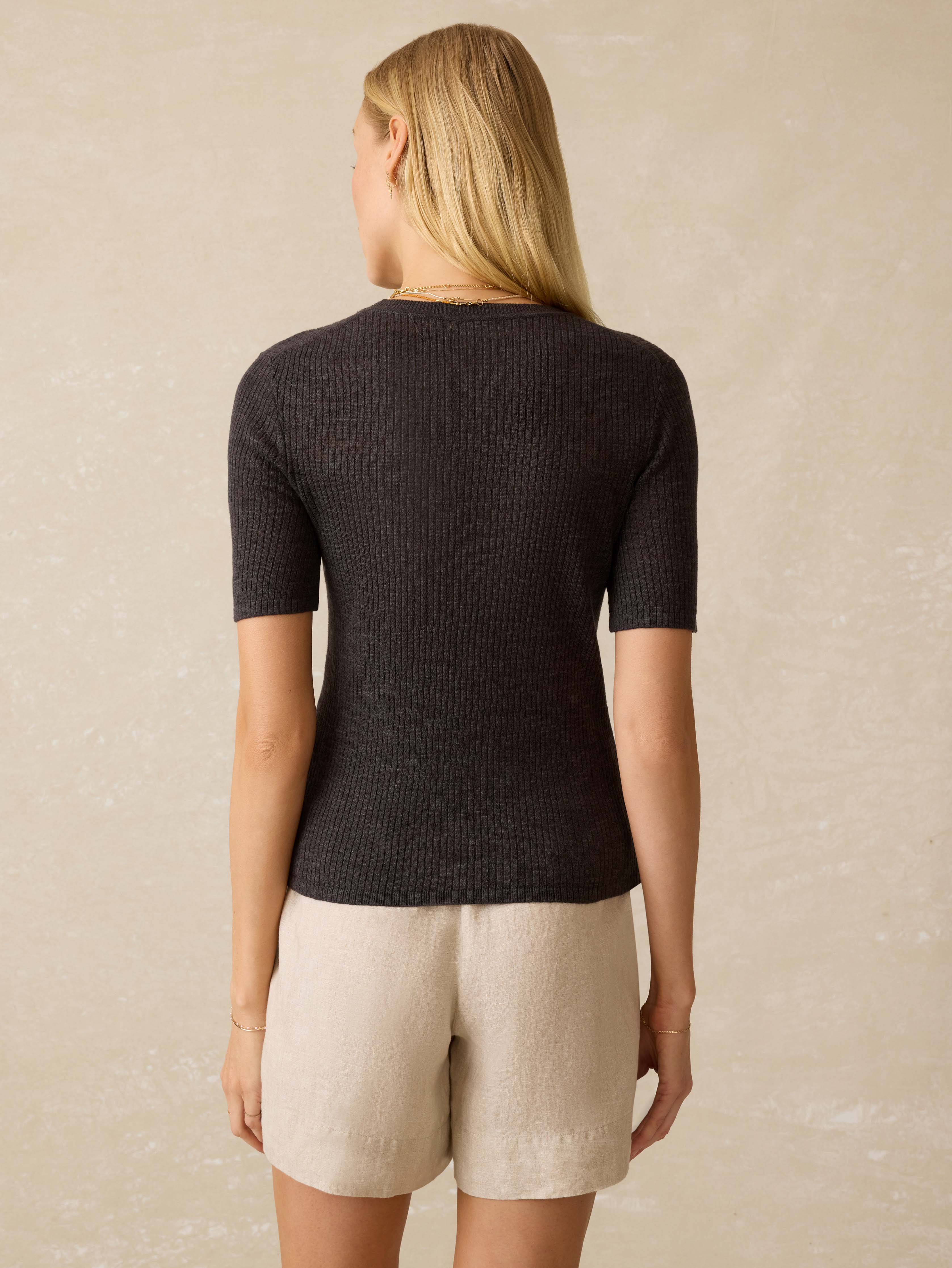 Miramar Linen Mini Rib Tee - Washed Black