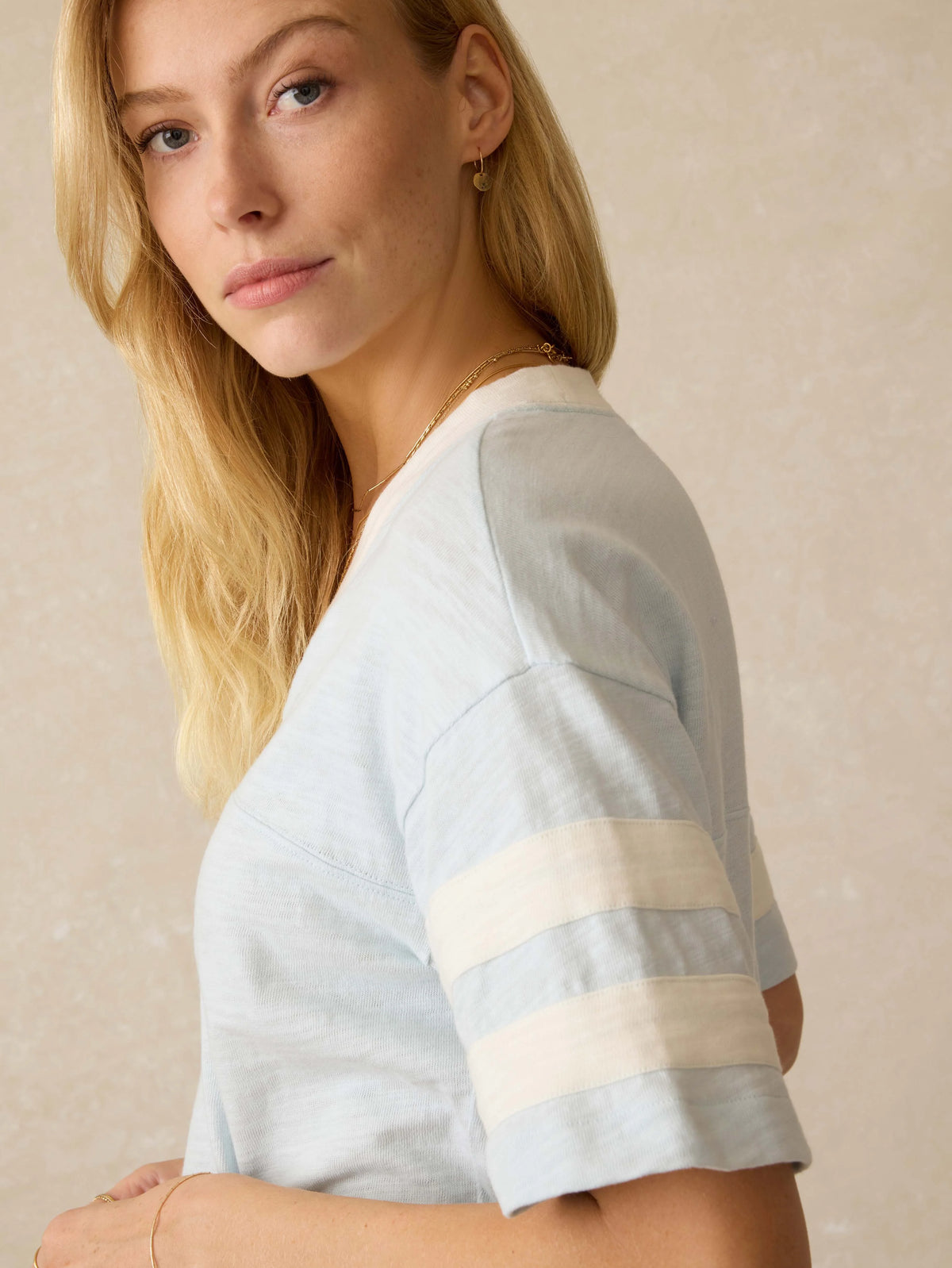 Sunwashed Midweight Organic Varsity Tee - Sky Varsity
