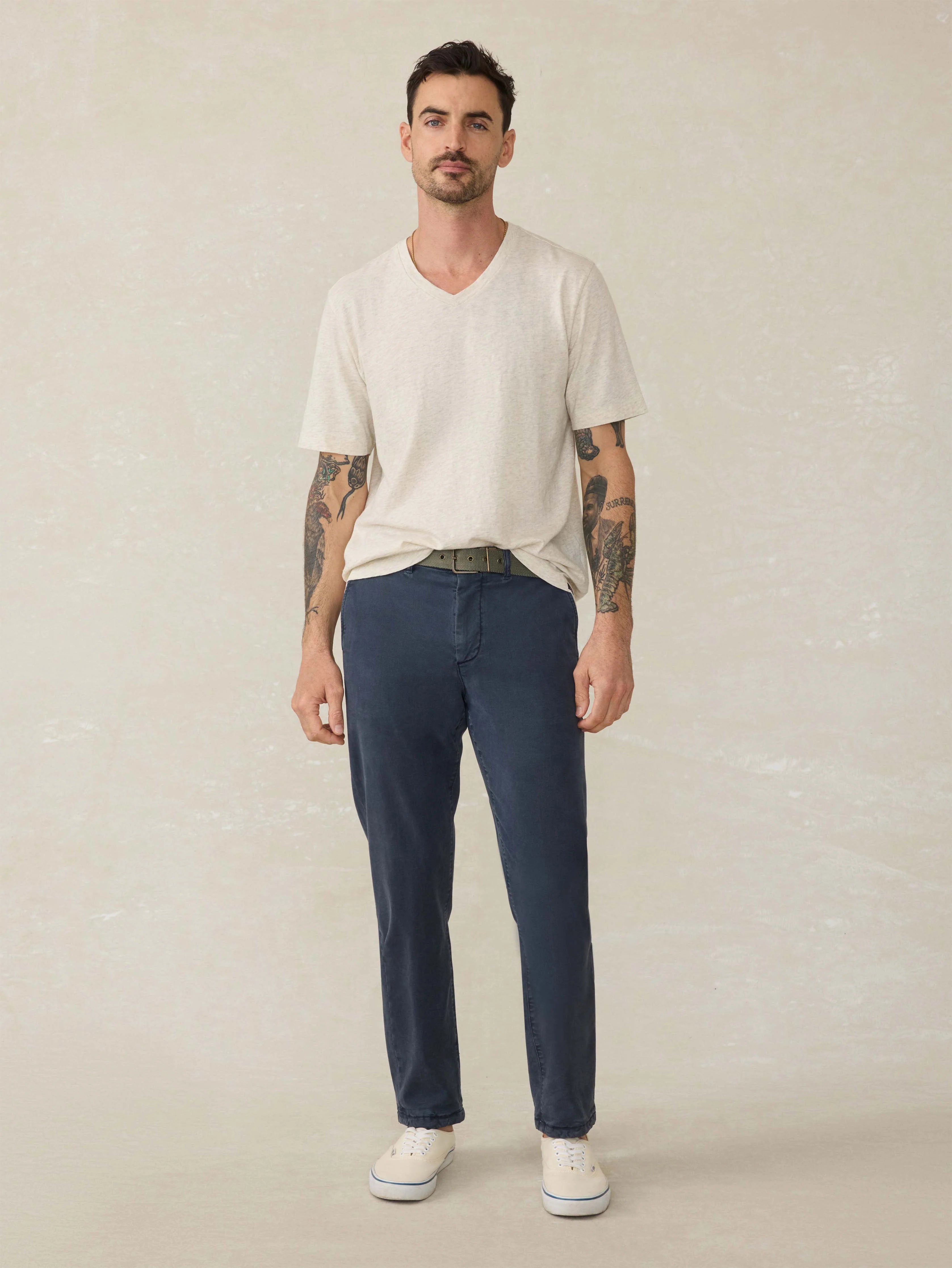 Short-Sleeve Sunwashed Regenerative Cotton V-Neck Tee - Island Dune Heather