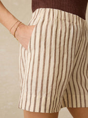 Laguna Linen Bayview Short - Cocoa Grove Stripe
