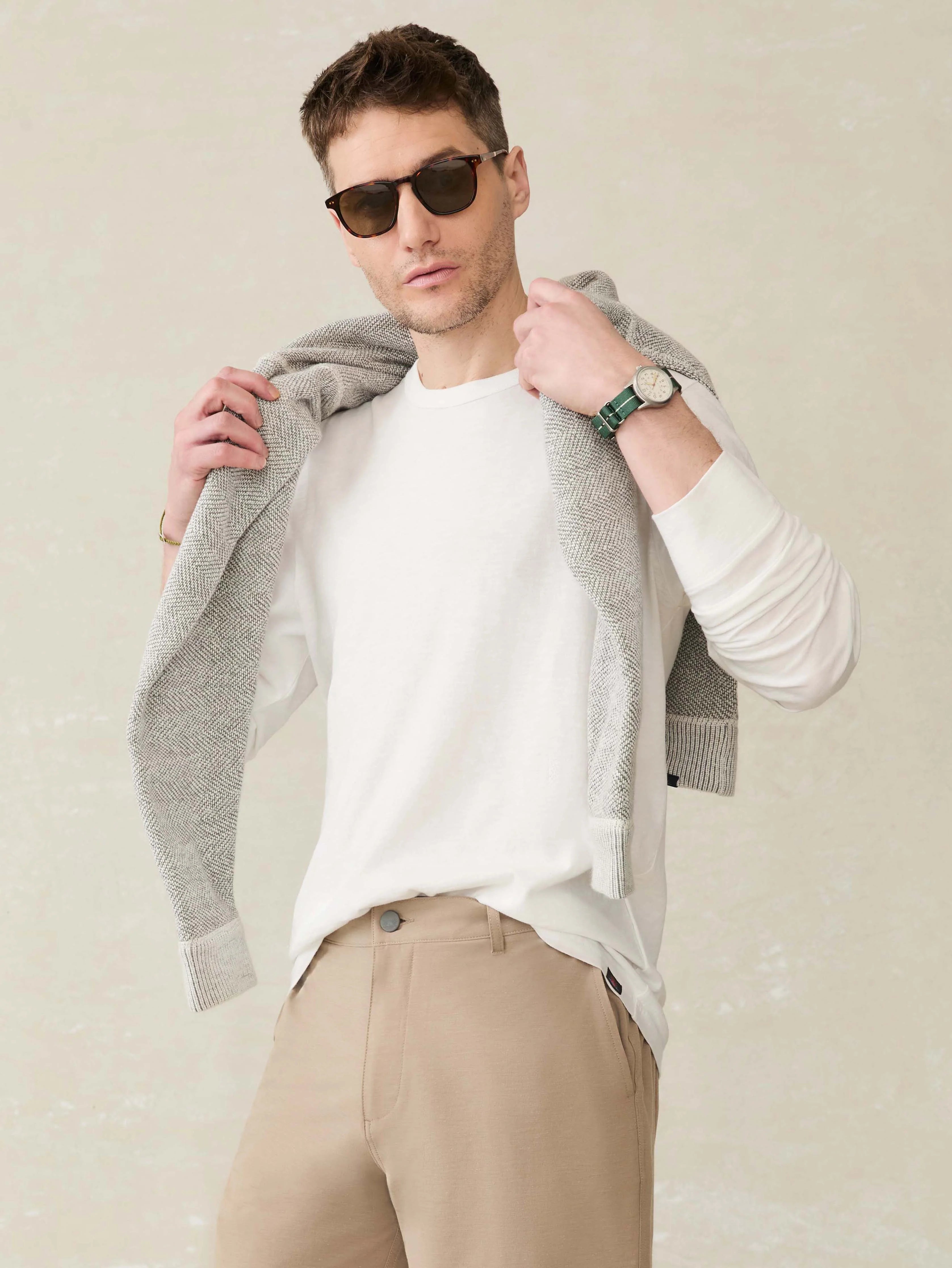 Long-Sleeve Sunwashed Regenerative Cotton Tee - White