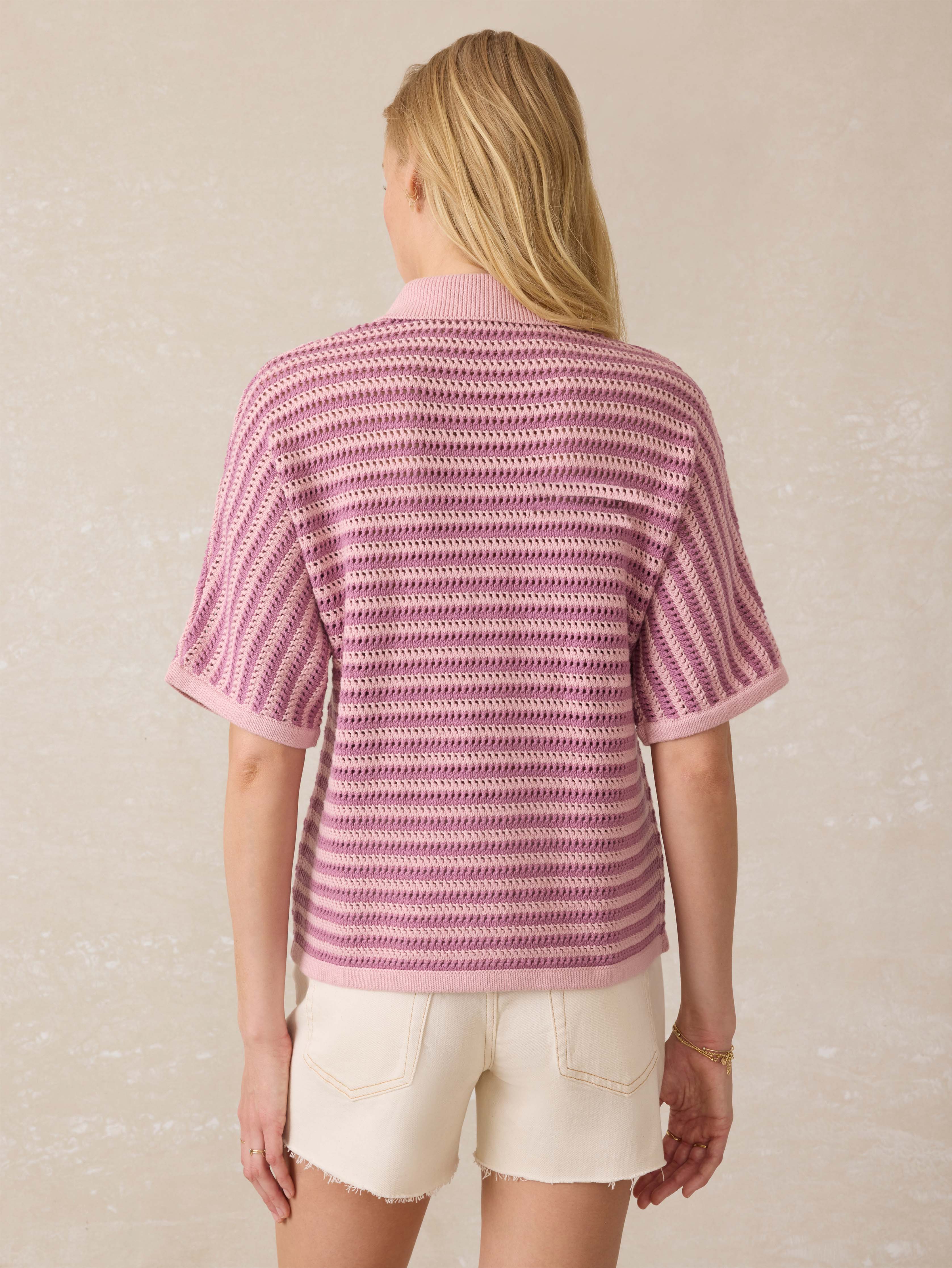 Seacoast Crochet Cabana Shirt - Mini Orchid Stripe