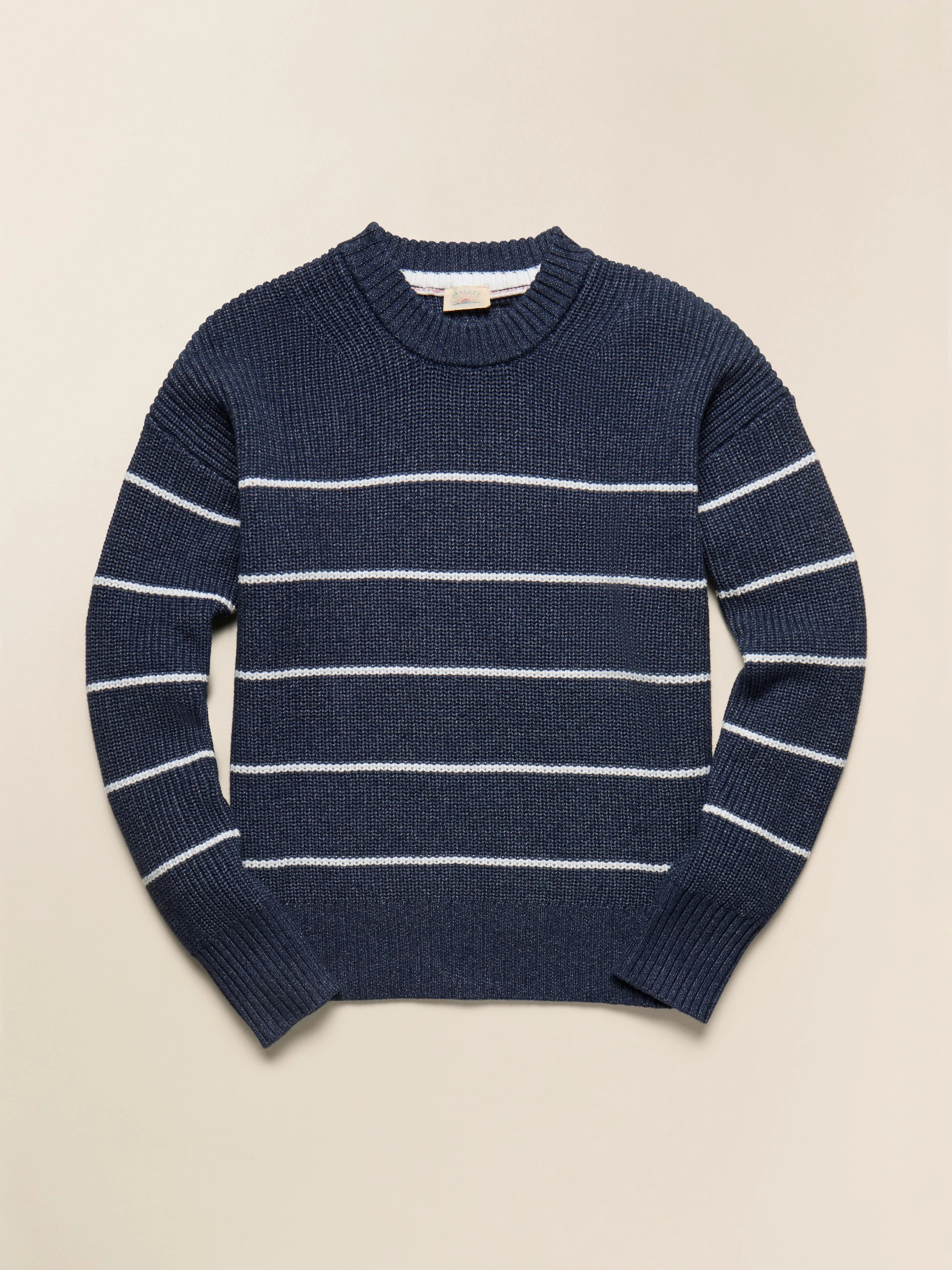 Sunwashed Cotton Fisherman Sweater - Water Mill Stripe