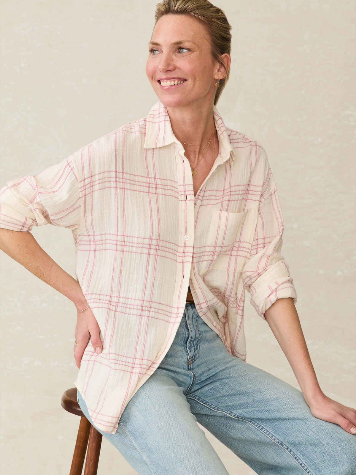 Dune Cotton Gauze Relaxed Shirt - Rose Cove Plaid