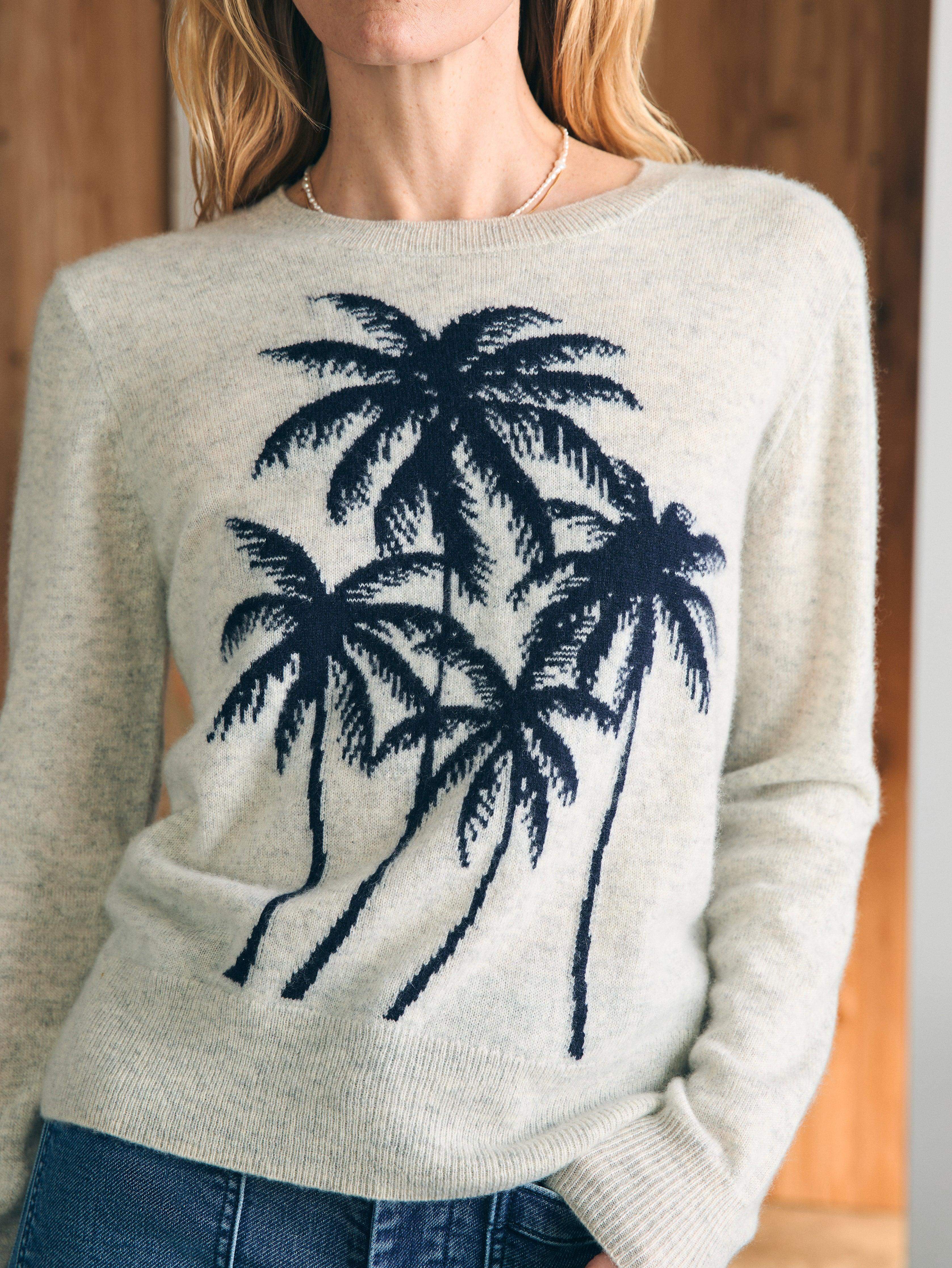 Palm Coast Cashmere Crewneck - Navy Palm Horizon
