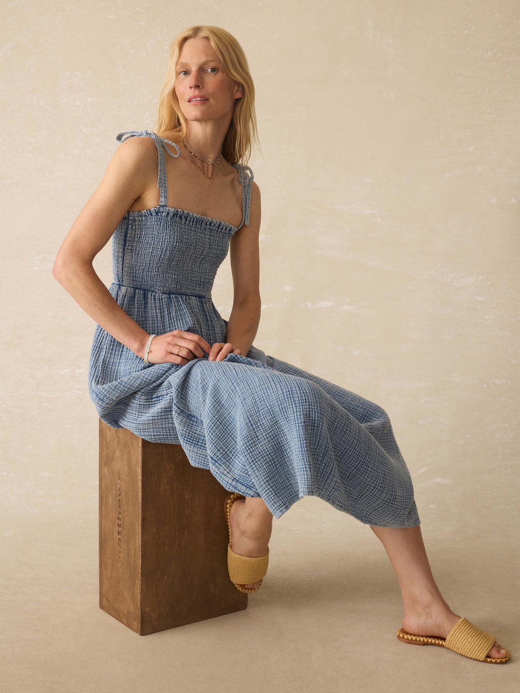 Dune Cotton Gauze Ella Dress - Light Indigo Wash