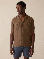 Short- Sleeve Reserve Basque Camp Shirt - Dark Oakwood Pincheck