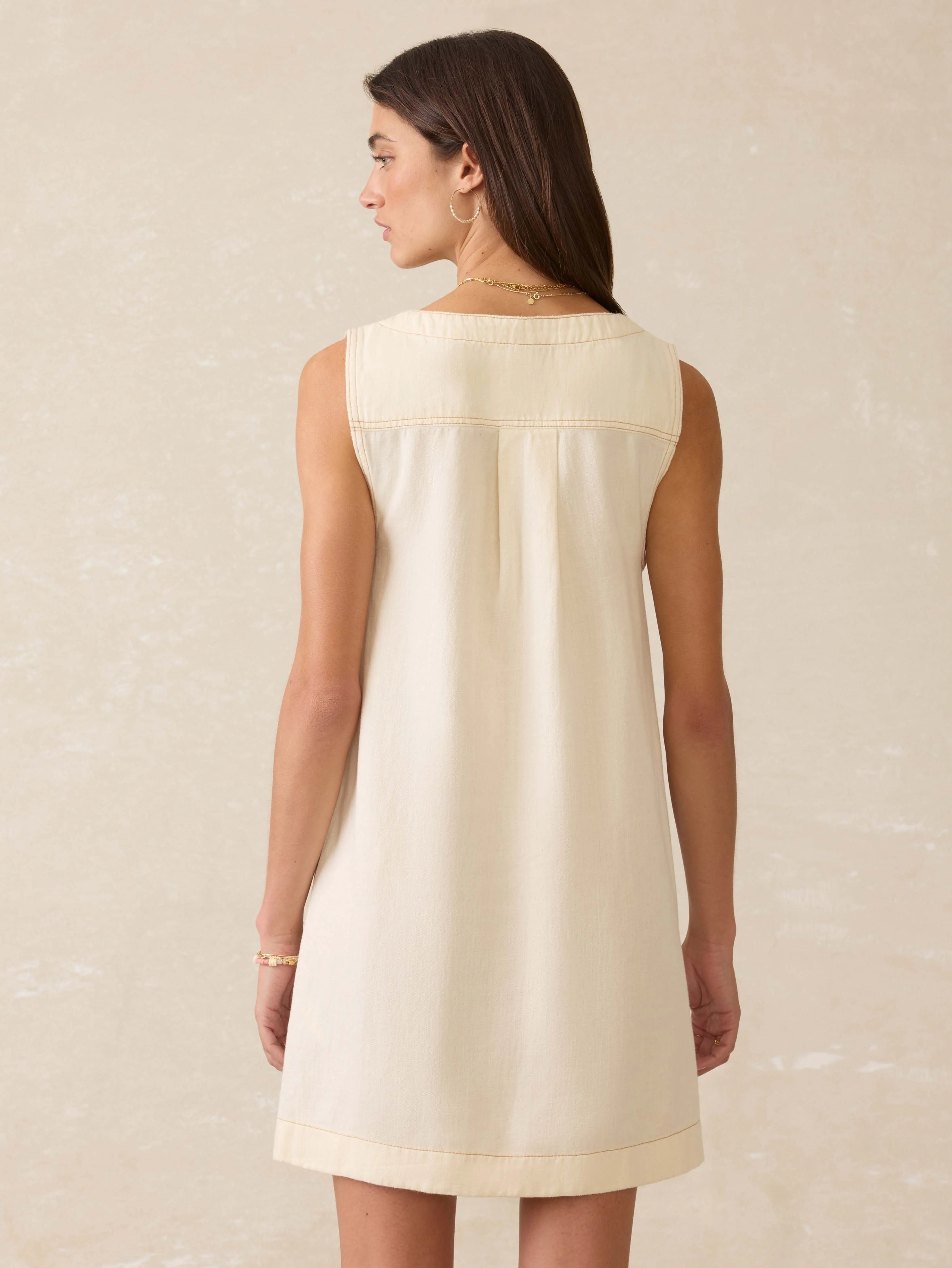 Linen Denim Malibu Mini Dress - Whitecliff Wash