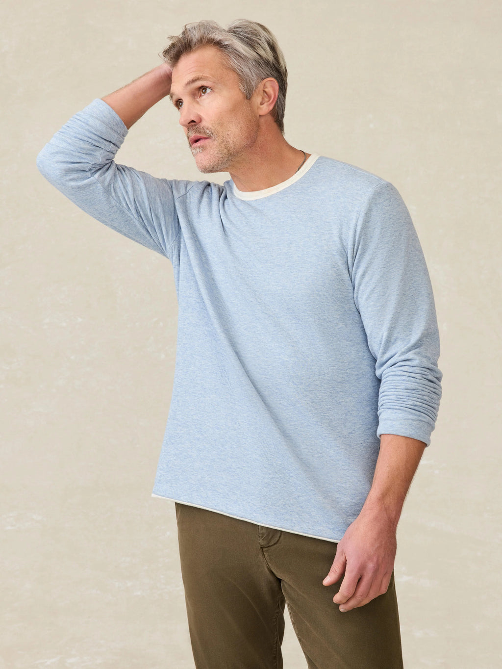 Cloud Reversible Crew - Ivory Heather Light Blue Heather