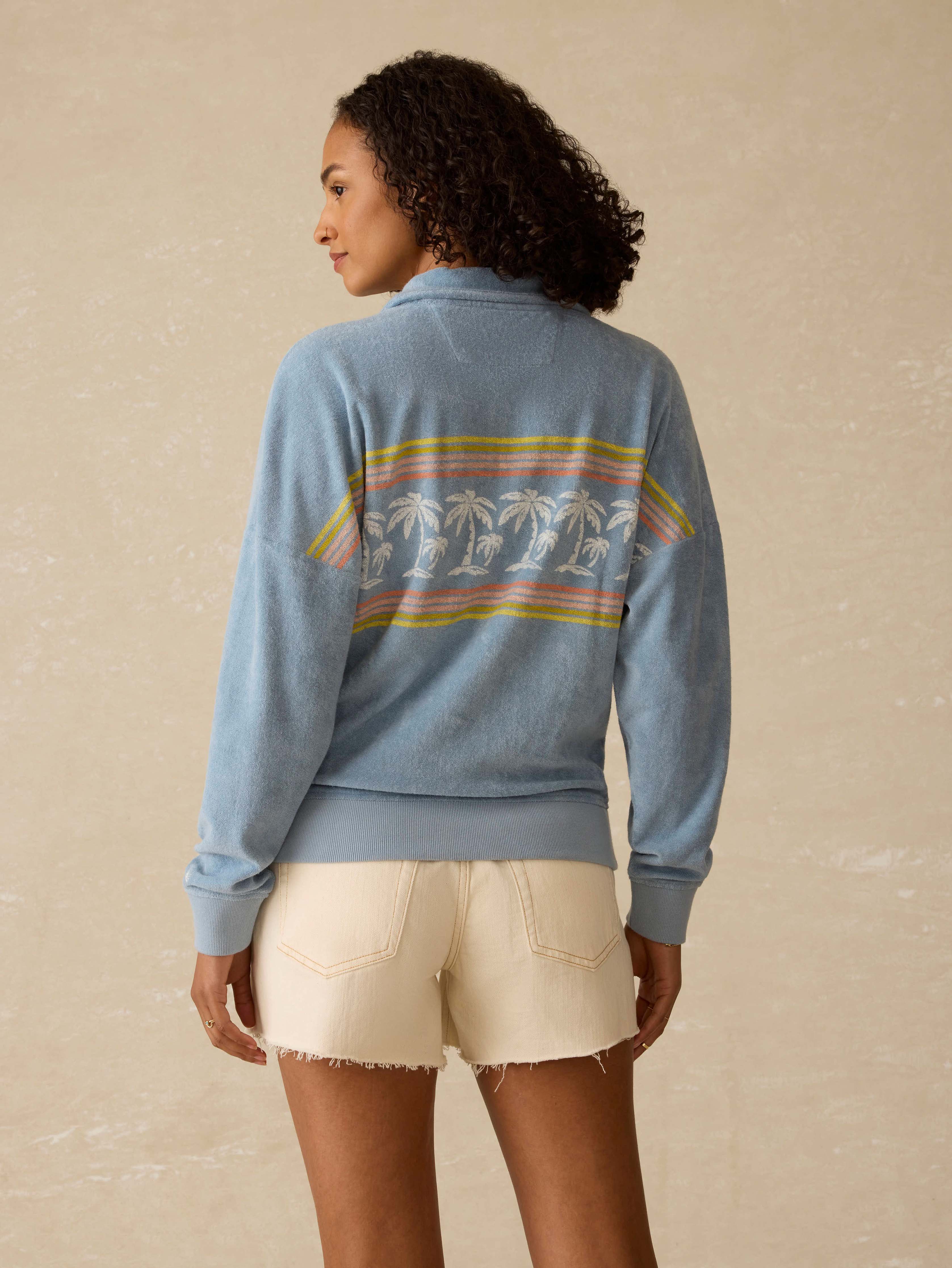 Cabana Towel Terry Quarter Zip - Palm Rainbow Beach