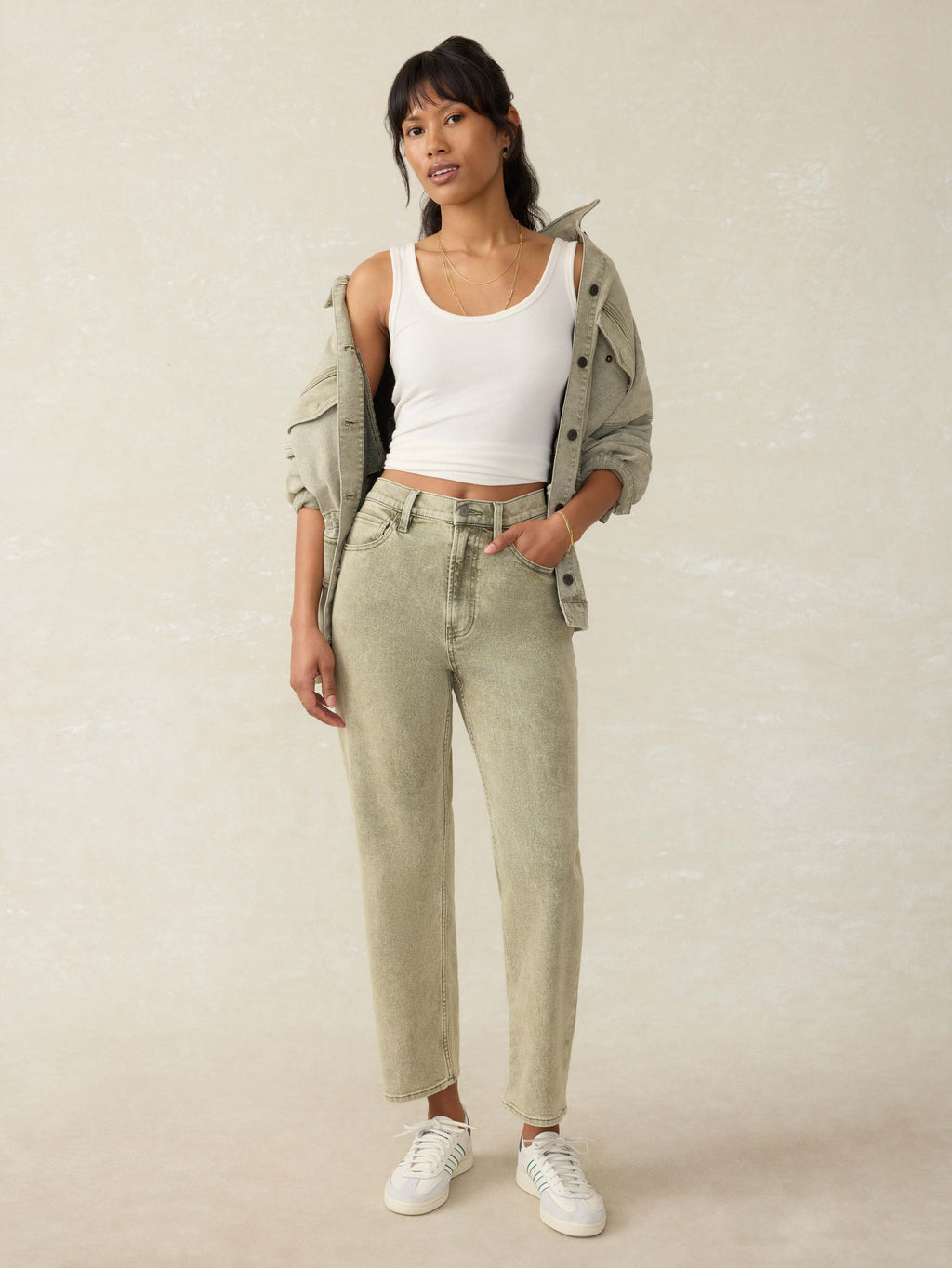 Slim Straight Sunwashed Denim - Olive Haze Wash